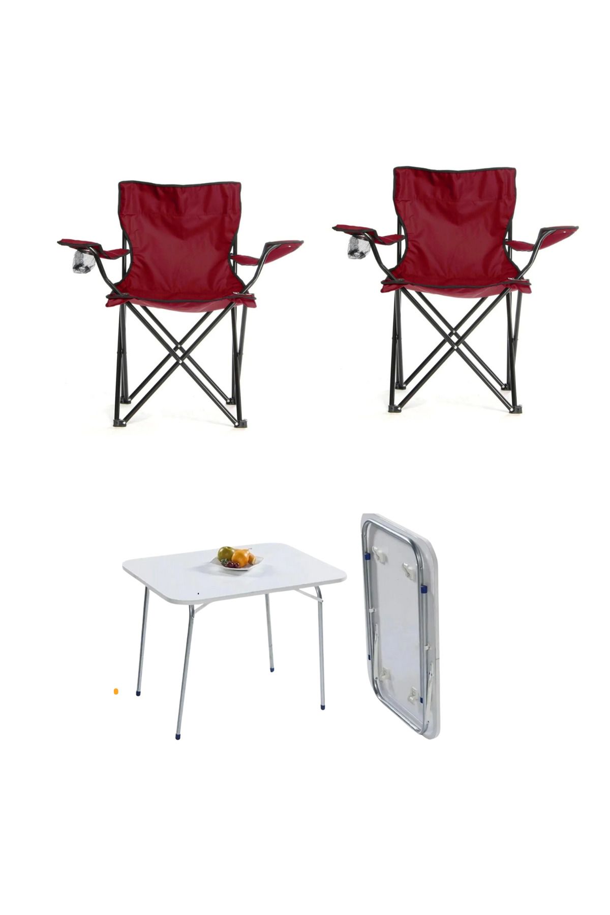 ELİOSA 2 ADET Taşınabilir Bordo Katlanır Kamp Sandalyesi ve 1 Adet 60X45 cm Katlanır Masa