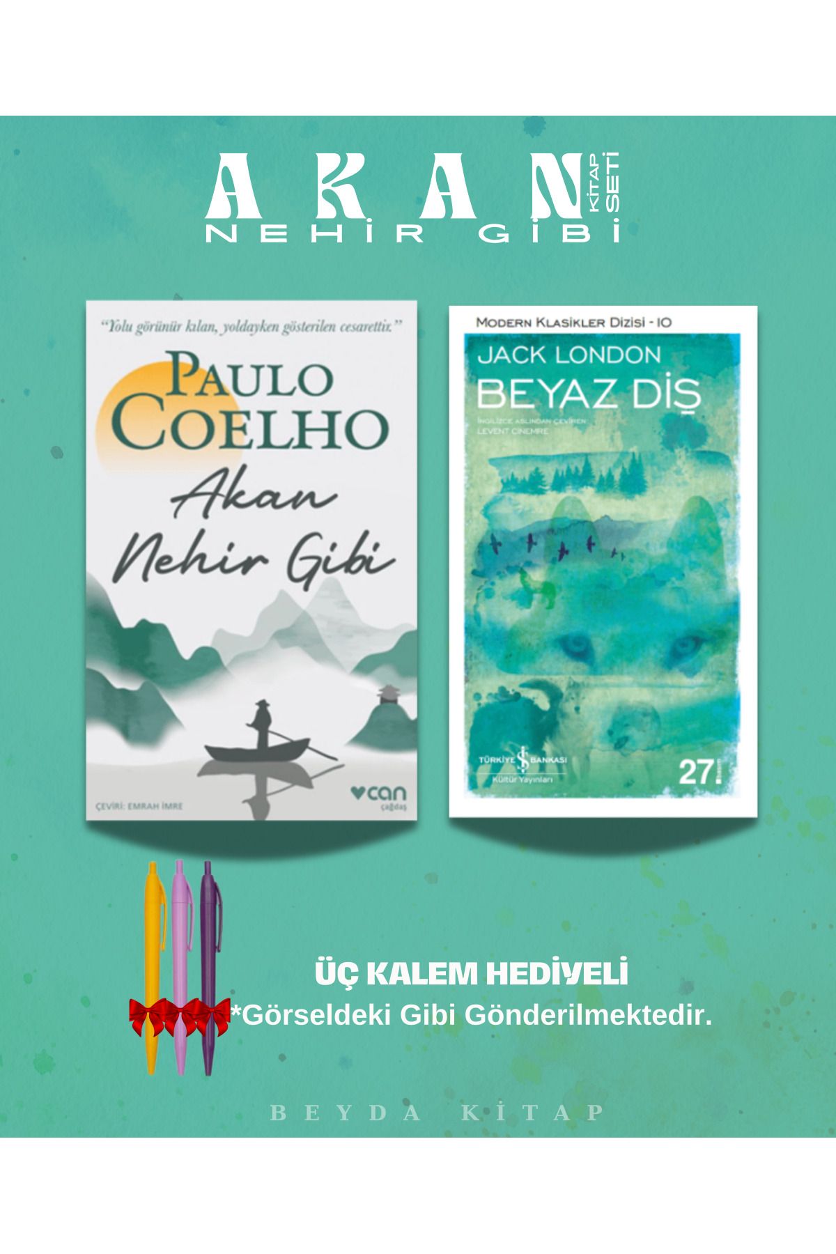 TÜRKİYE İŞ BANKASI KÜLTÜR YAYINLARI Akan Nehir Gibi - Beyaz Diş - Paulo Coelho - Kalem Hediyeli - Kitap Seti