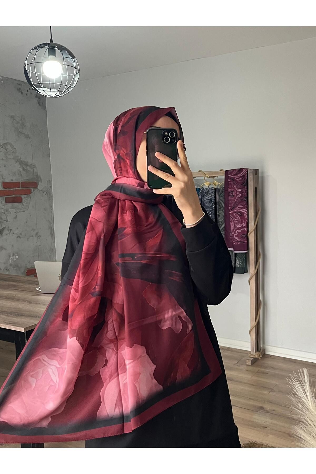 Merwiss Lotus Desen Soft Bordo-Siyah Şal
