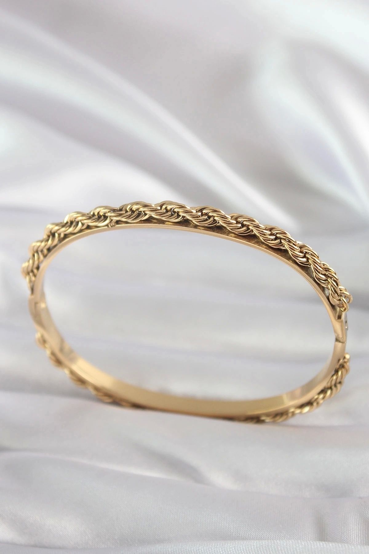 STOREMAX 316L Çelik Gold Renk Burgu Zincir Model Kadın Kelepçe
