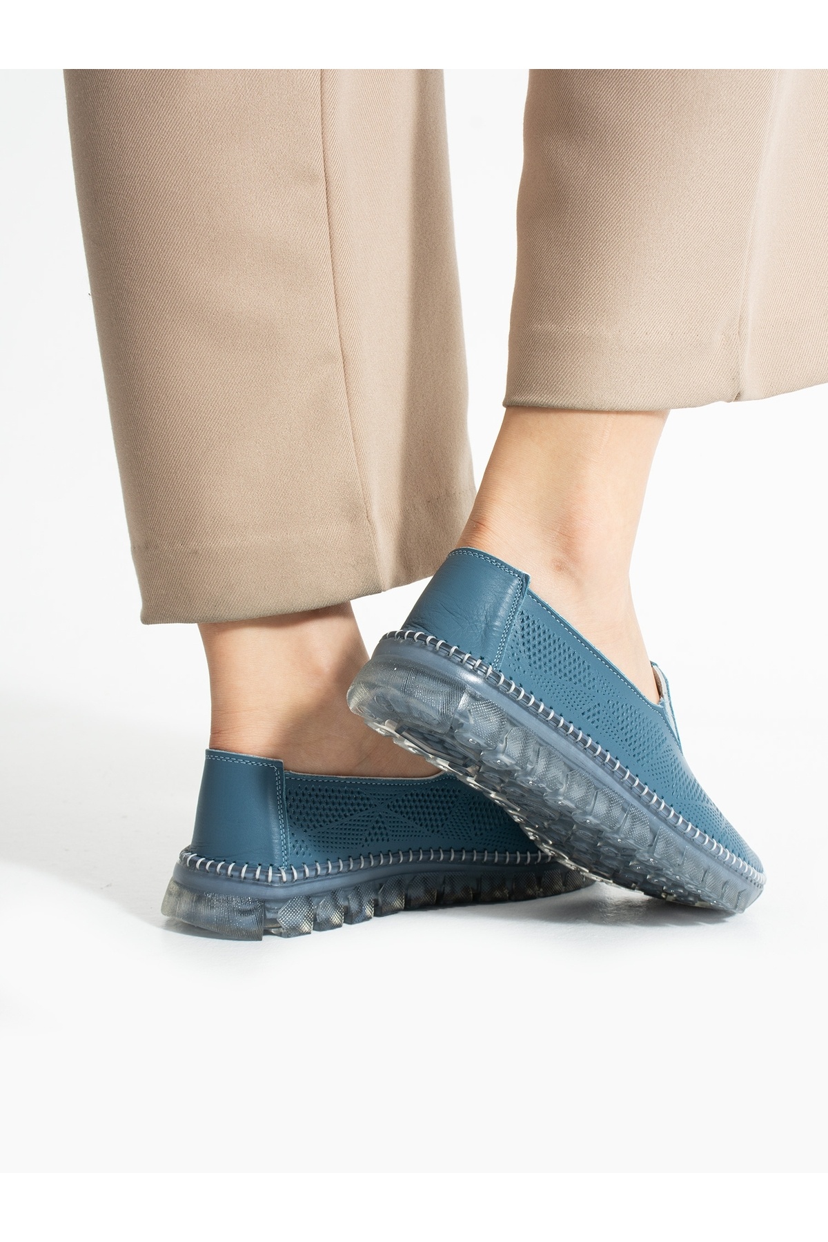 ALEMDAR AYAKKABI-Vamos Blue Genuine Leather Women's Shoes 3