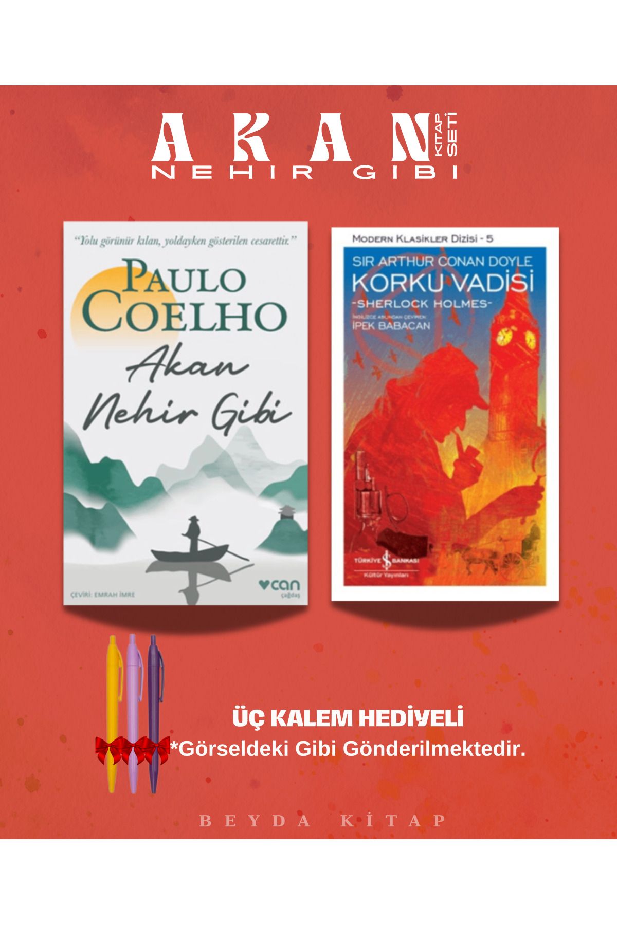TÜRKİYE İŞ BANKASI KÜLTÜR YAYINLARI Akan Nehir Gibi - Korku Vadisi - Paulo Coelho - Kalem Hediyeli - Kitap Seti