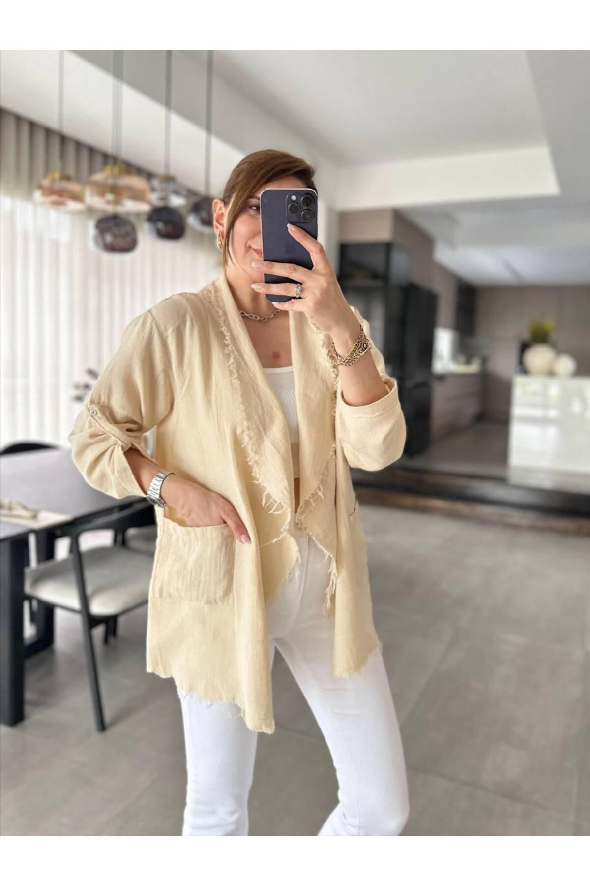 Cielo Fashion Kadın Pis Dikiş Şal Yaka kimono