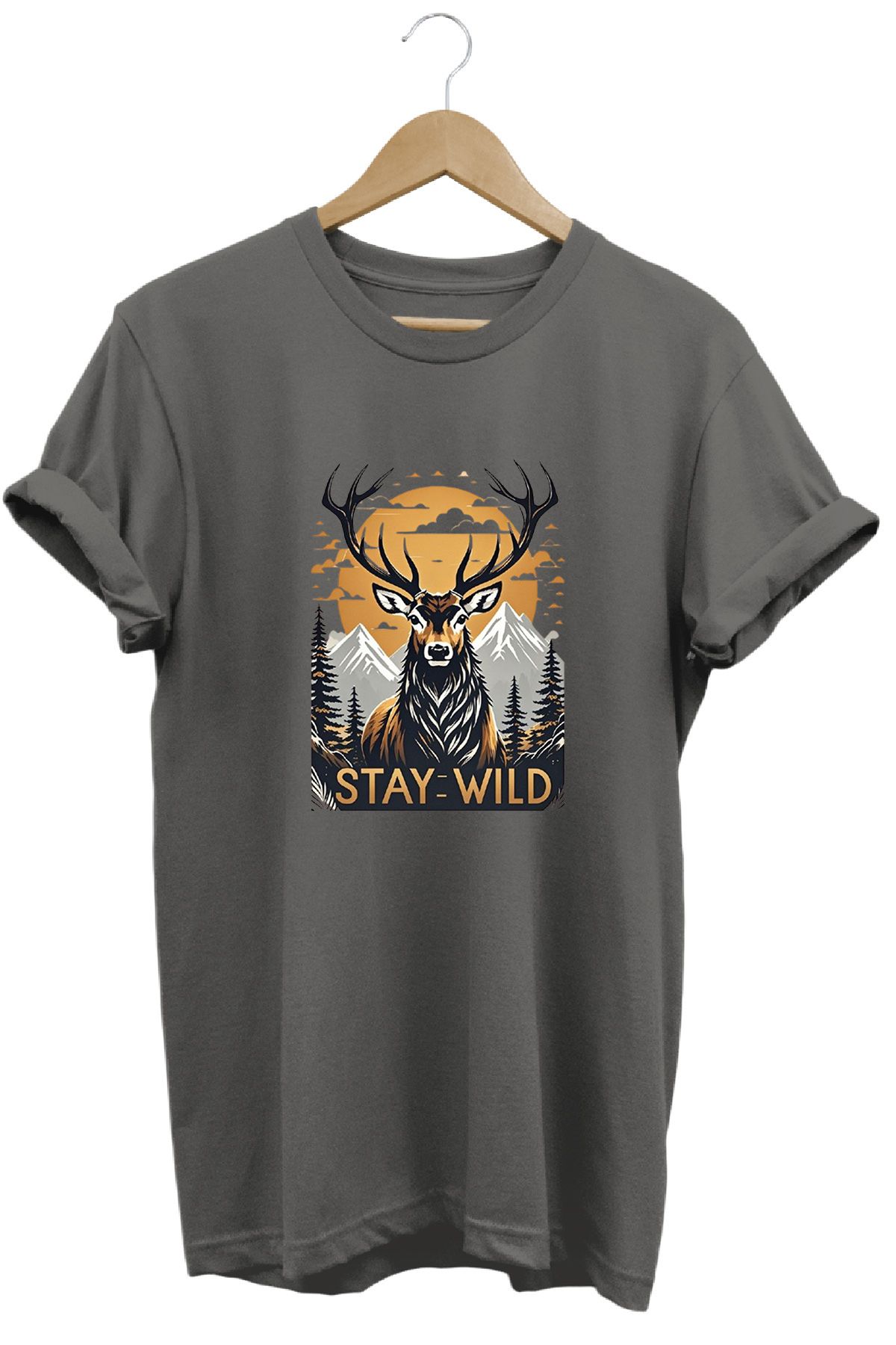 remonz Stay Wild Doğa Baskılı %100 Pamuk Regular Fit Bisiklet Yaka T-shirt