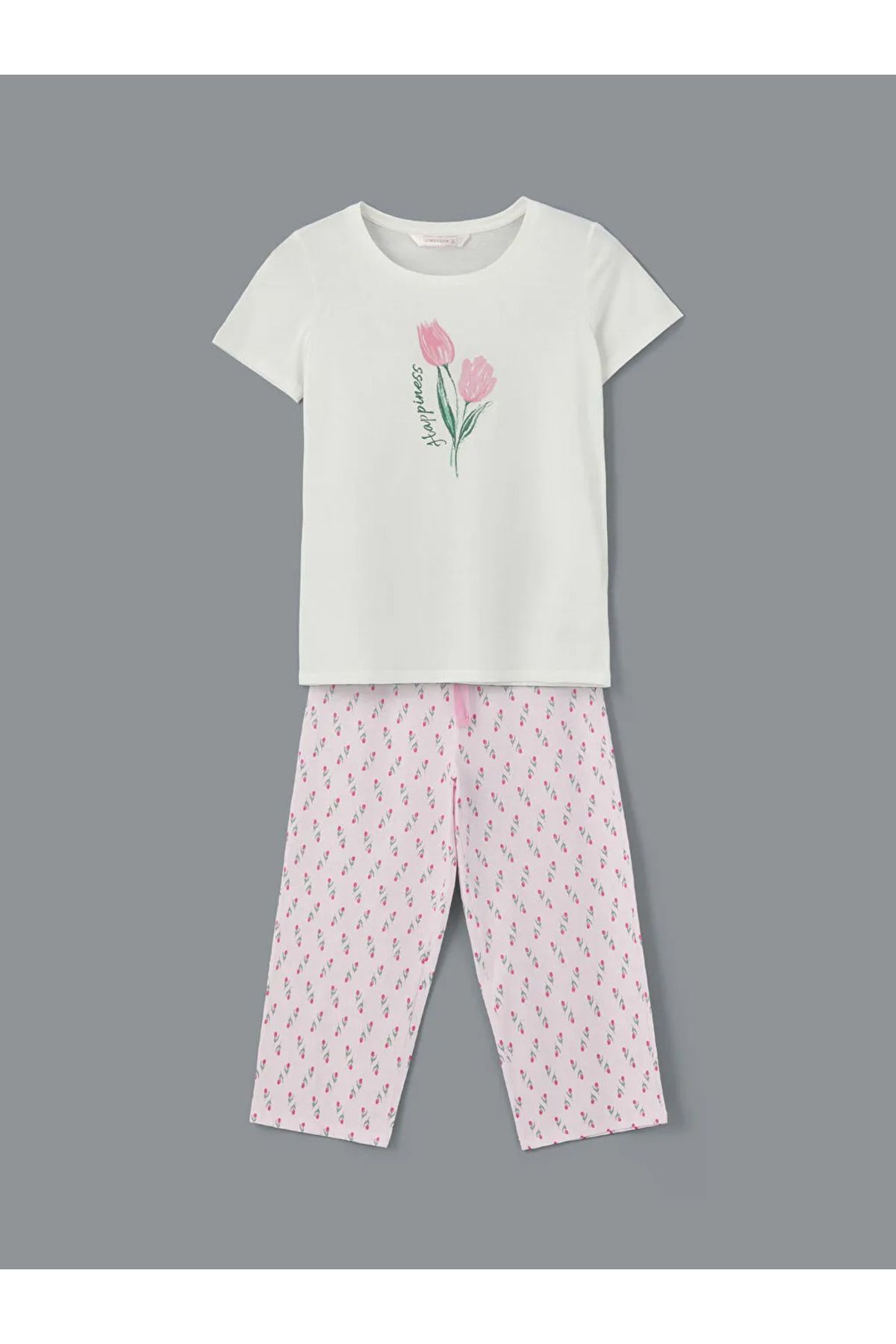 LC Waikiki LCW DREAM Pembe Bisiklet Yaka Çiçekli Kadın Kaprili Pijama Takımı