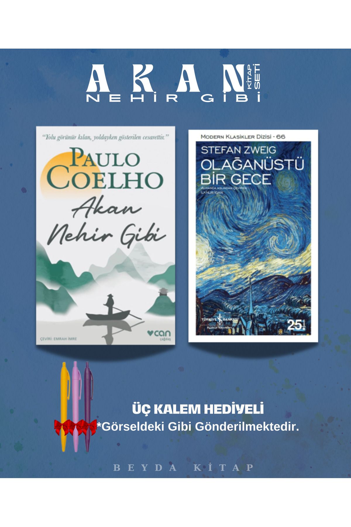 TÜRKİYE İŞ BANKASI KÜLTÜR YAYINLARI Akan Nehir Gibi - Olağanüstü Bir Gece - Paulo Coelho - Kalem Hediyeli - Kitap Seti