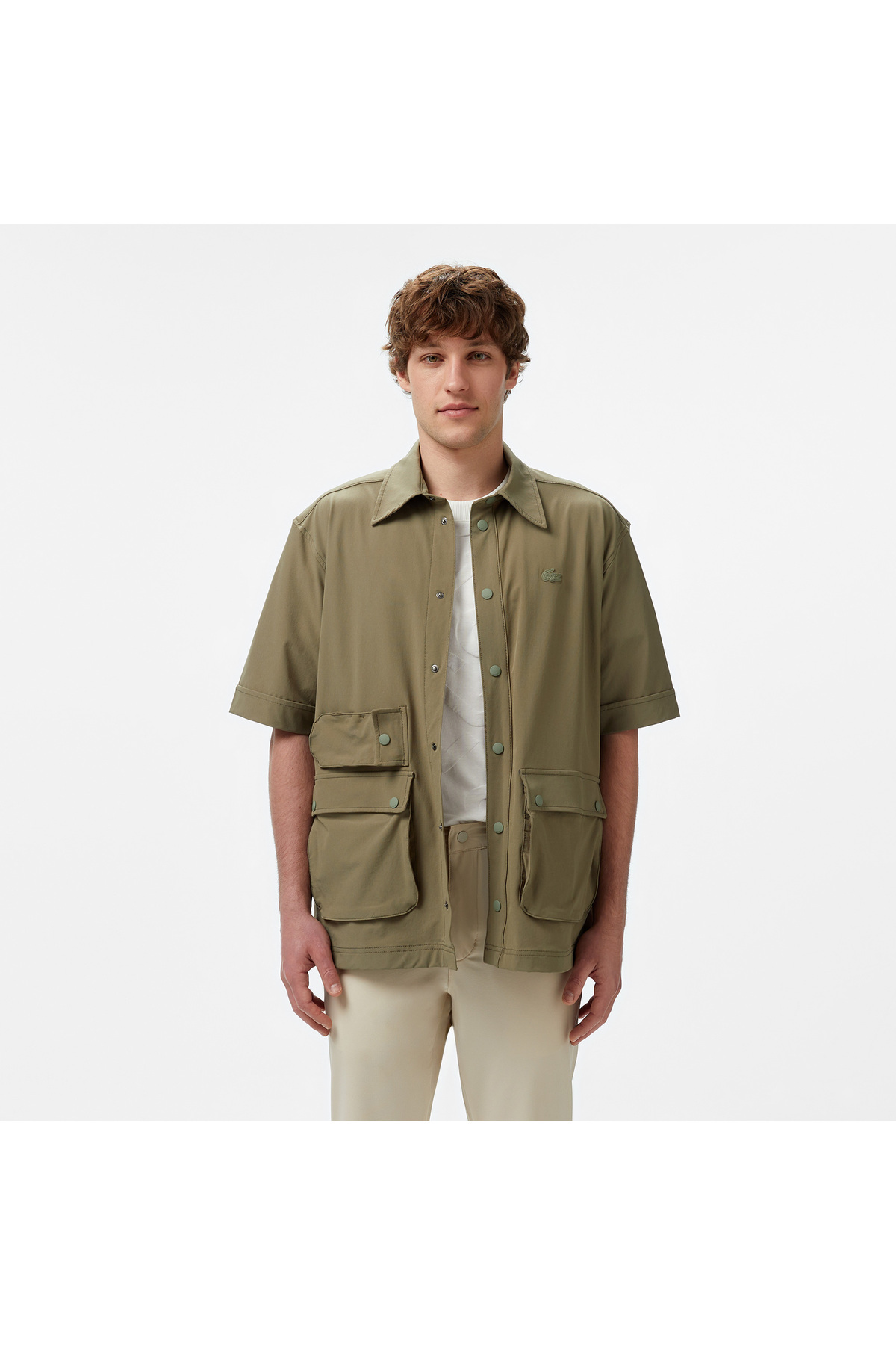 Erkek Relaxed Fit Kısa Kollu Haki Gömlek