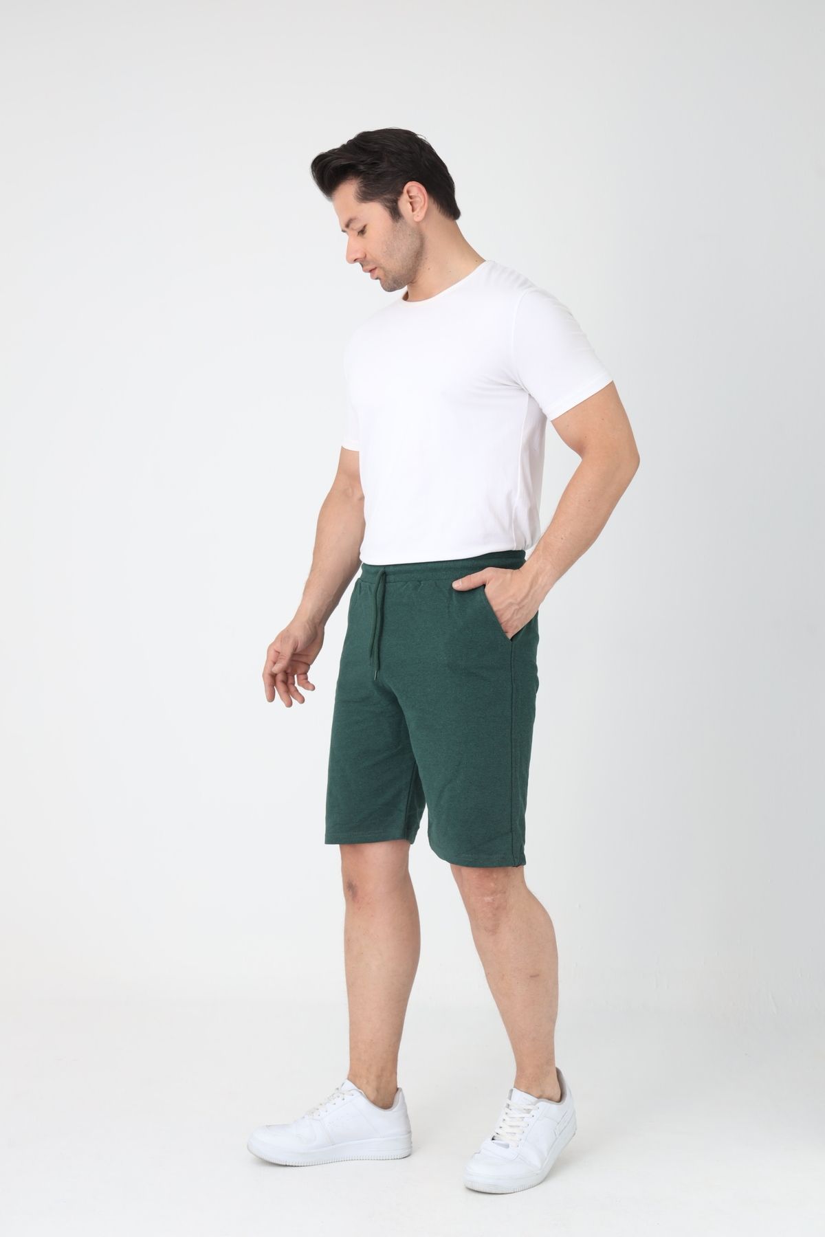 Meri Erkek Yeşil Pamuklu 2 İplik Penye Şort Regular Fit Şort