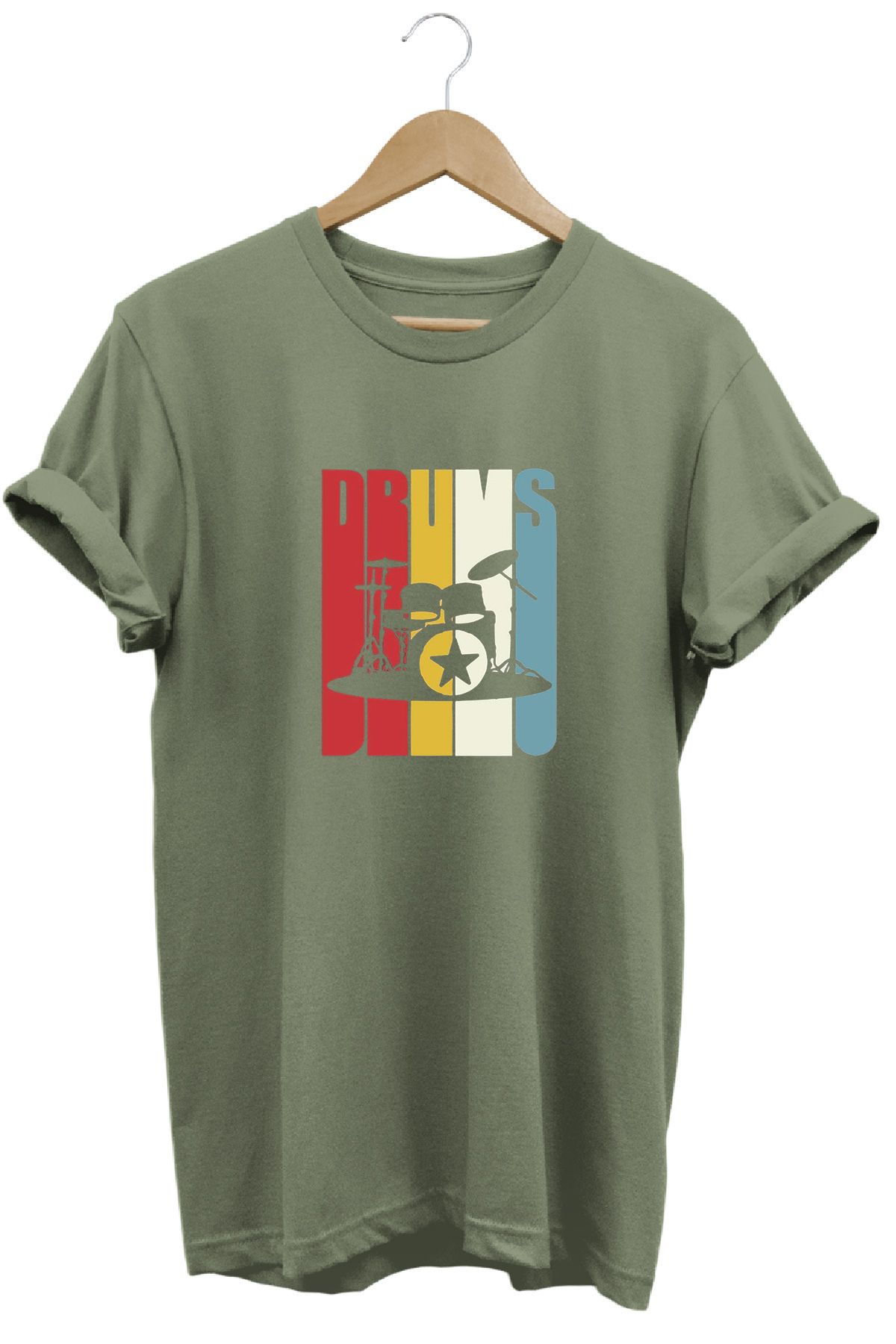 remonz Drum Davul Baskılı %100 Pamuk Regular Fit Bisiklet Yaka T-shirt