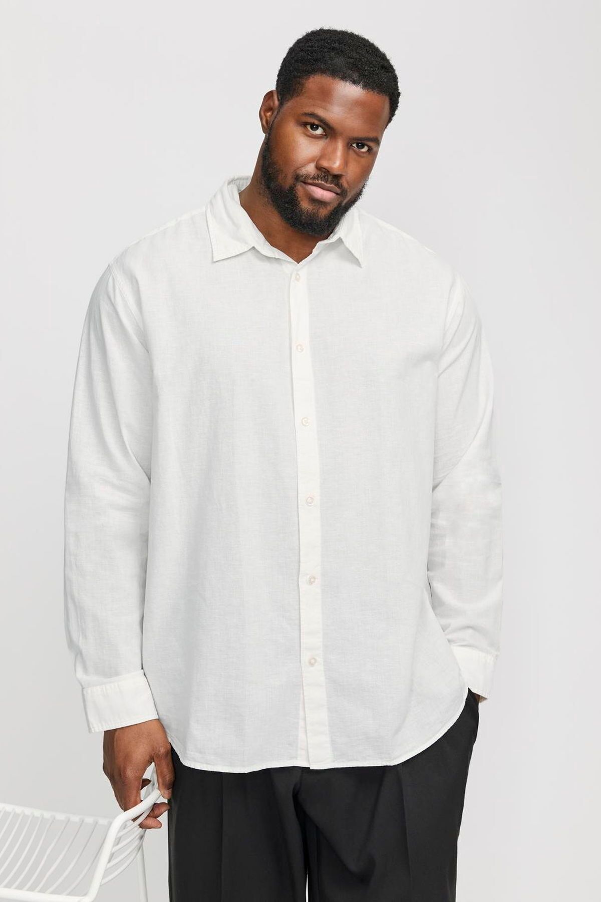 Jack & Jones Büyük Beden Keten Karisimli Uzun Kollu Gömlek - Breeze