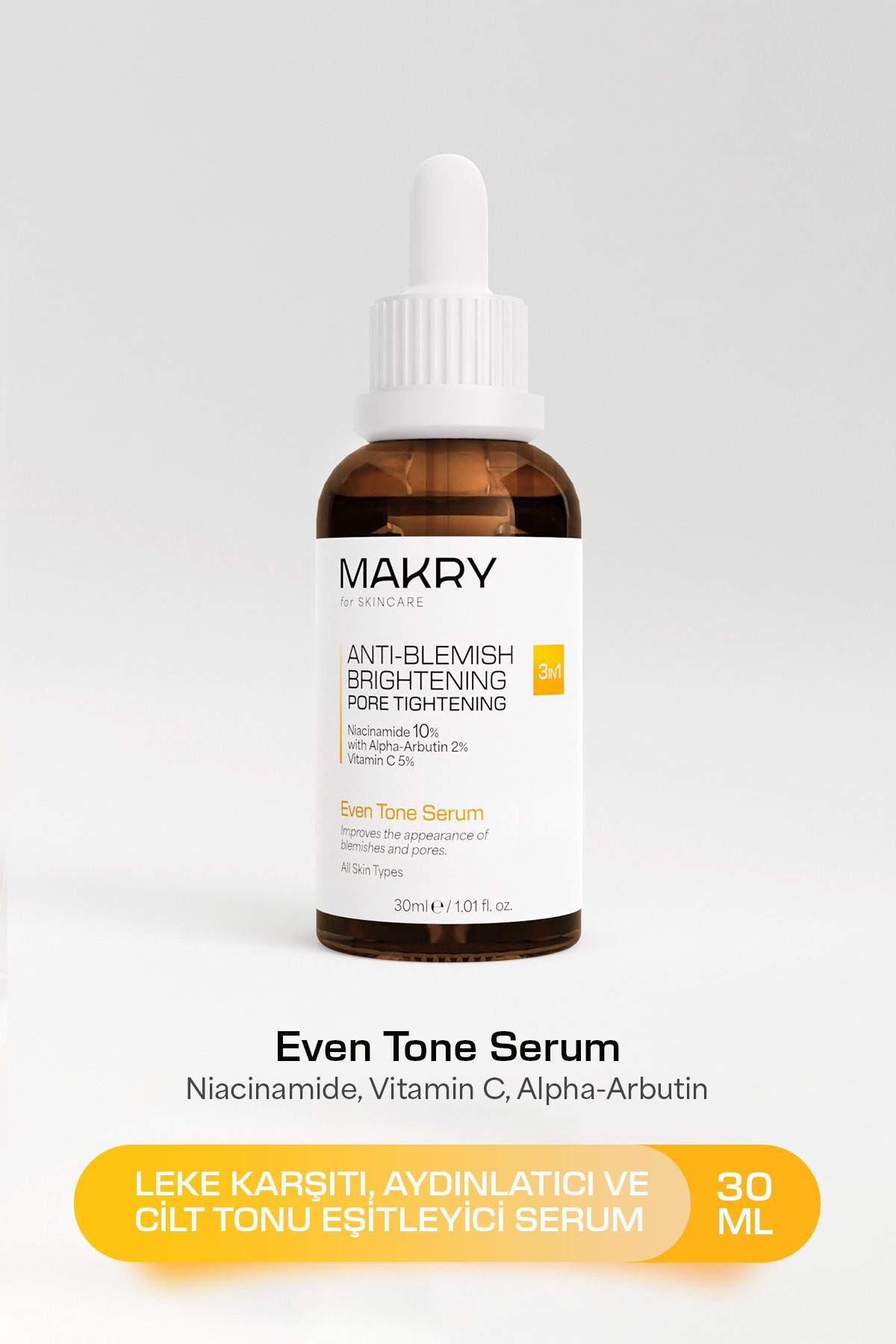 Makry Leke Karşıtı, Aydınlatıcı ve Cilt Tonu Eşitleyici Cilt Bakım Serumu 30 ML (Arbutin, Vitamin C)