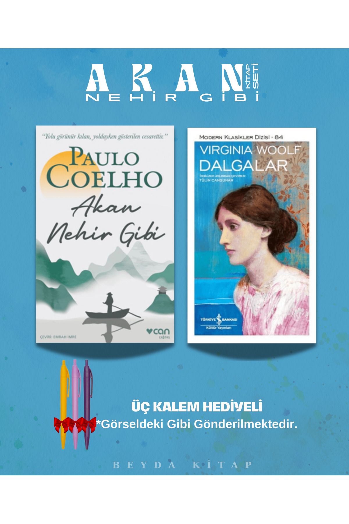 TÜRKİYE İŞ BANKASI KÜLTÜR YAYINLARI Akan Nehir Gibi - Dalgalar - Paulo Coelho - Kalem Hediyeli - Kitap Seti