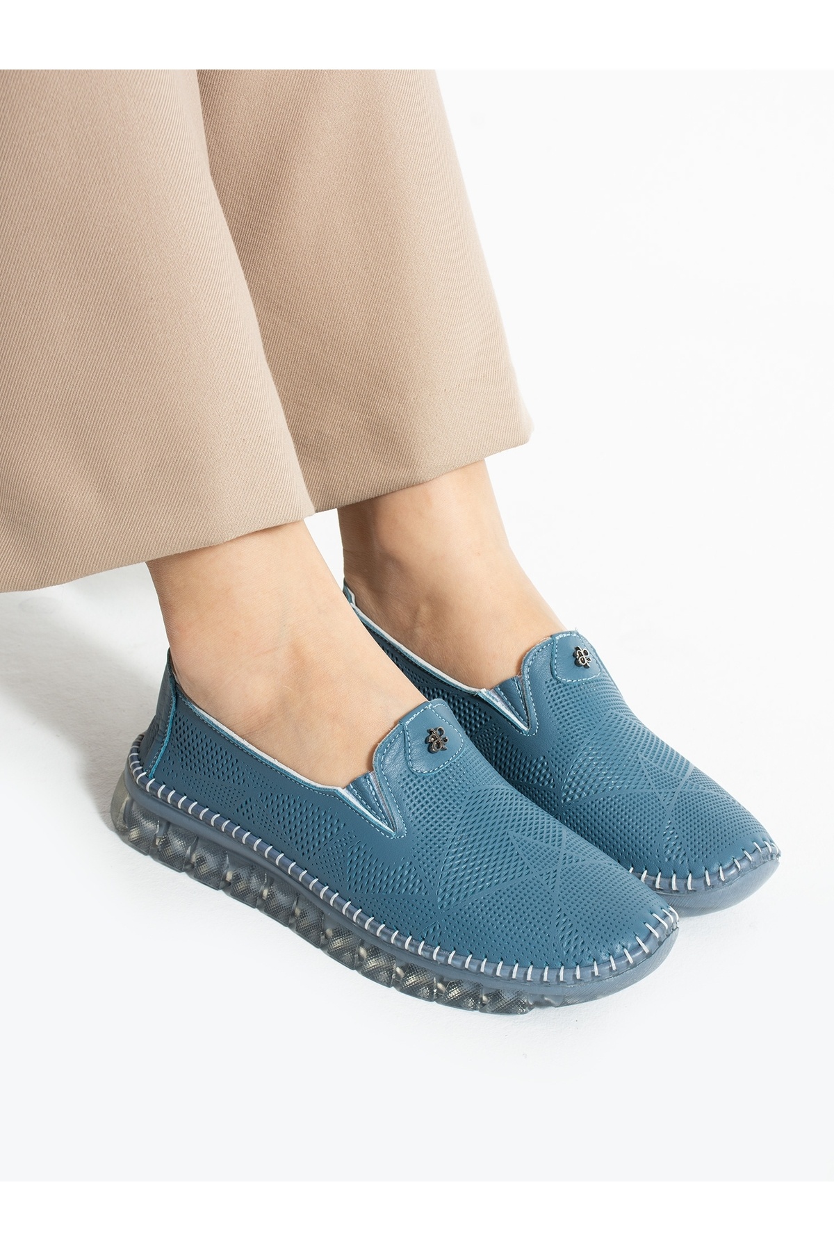 ALEMDAR AYAKKABI-Vamos Blue Genuine Leather Women's Shoes 1