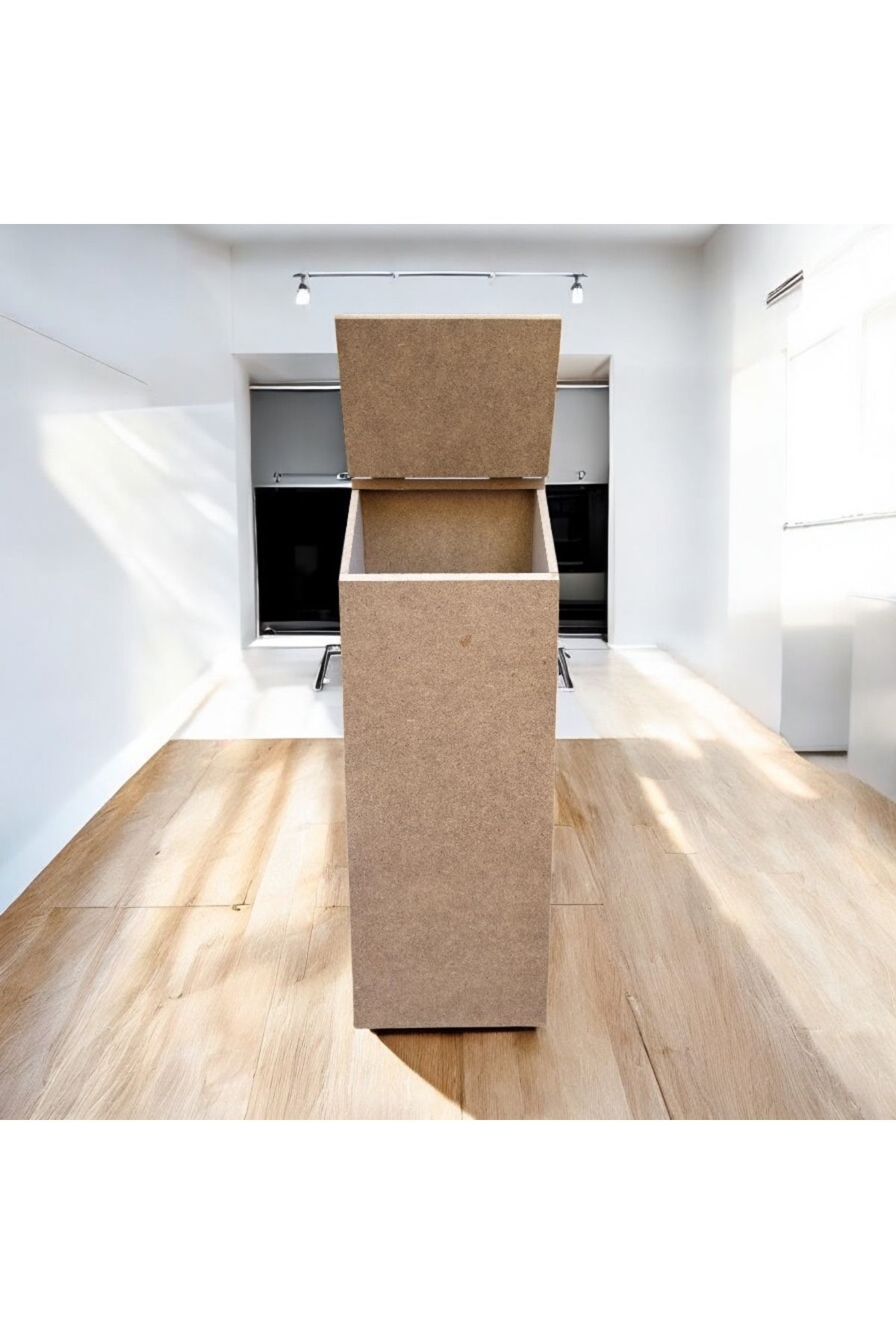Atölye Kiraz Ahşap Poşetlik – Kalpli Kulplu, Boyanabilir MDF Poşet Saklama Kutusu 12x14,5x52 cm
