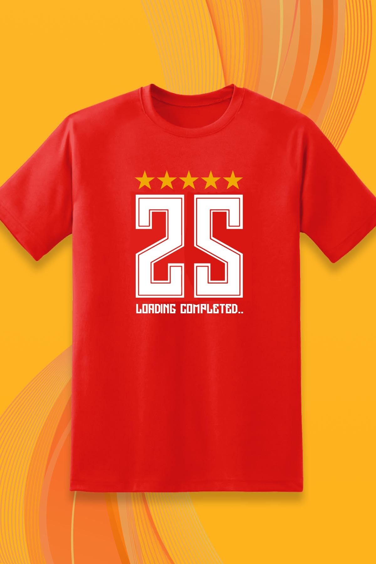 362BASKI Şampiyonluk Tshirtü Sarı Kırmızı Loading Completed 5 Yıldız Baskılı Tshirt