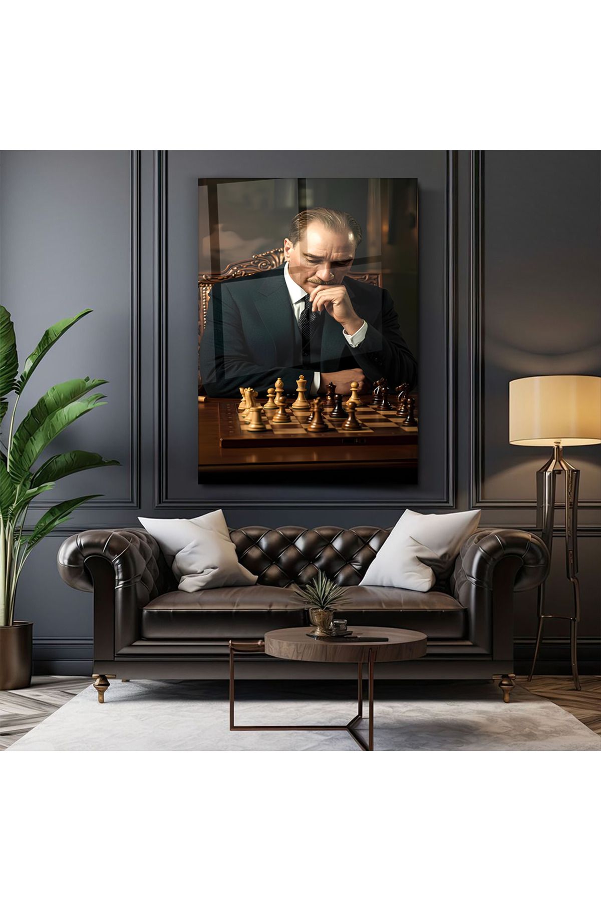 PoyKilArt Cam Tablo - Mustafa K. Atatürk - Duvar dekorasyonu - Ofis dekorasyonu - Duvar tablosu - DK