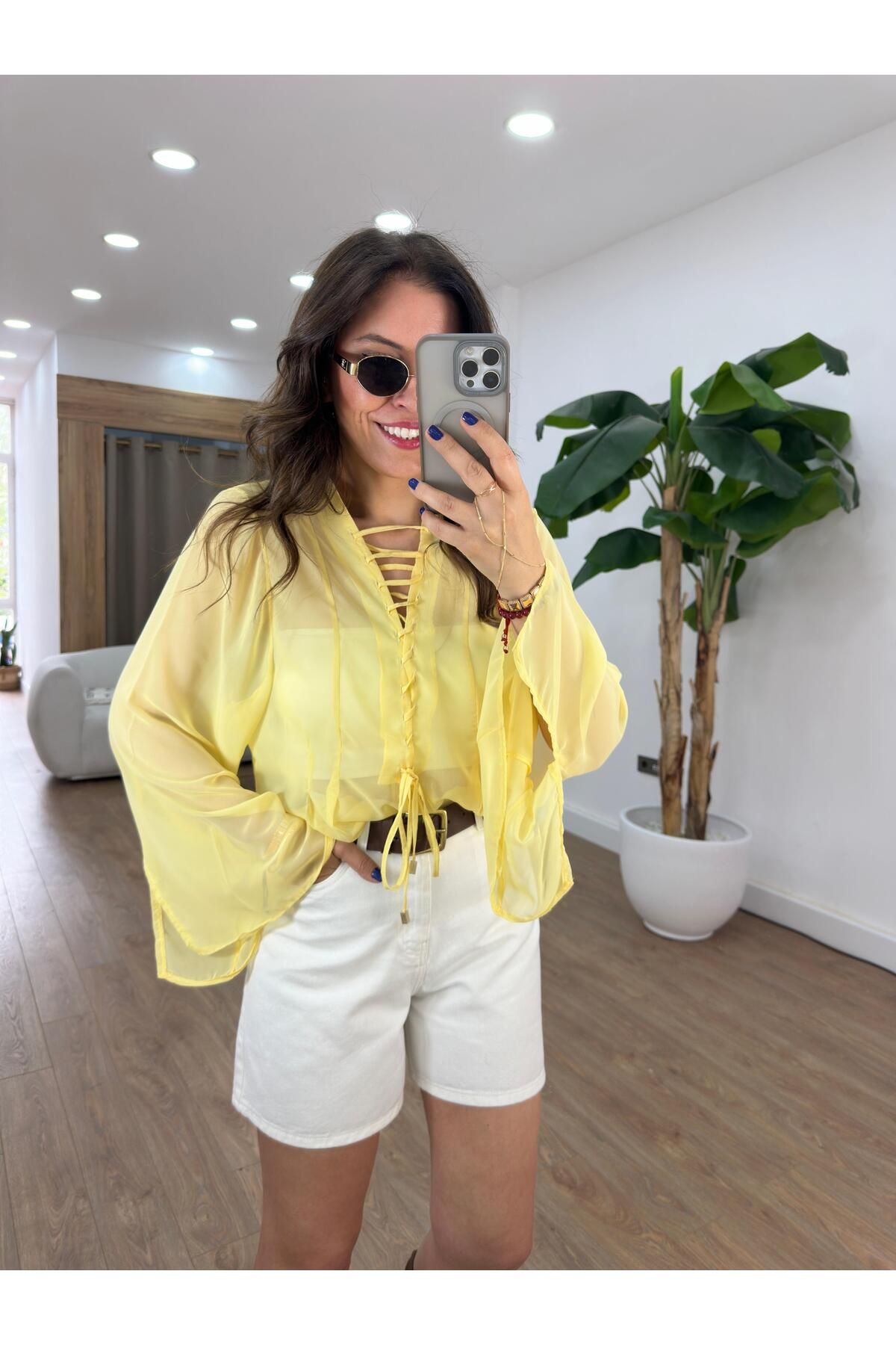 2she Bağcıklı Yarasa Kol Tül Bluz