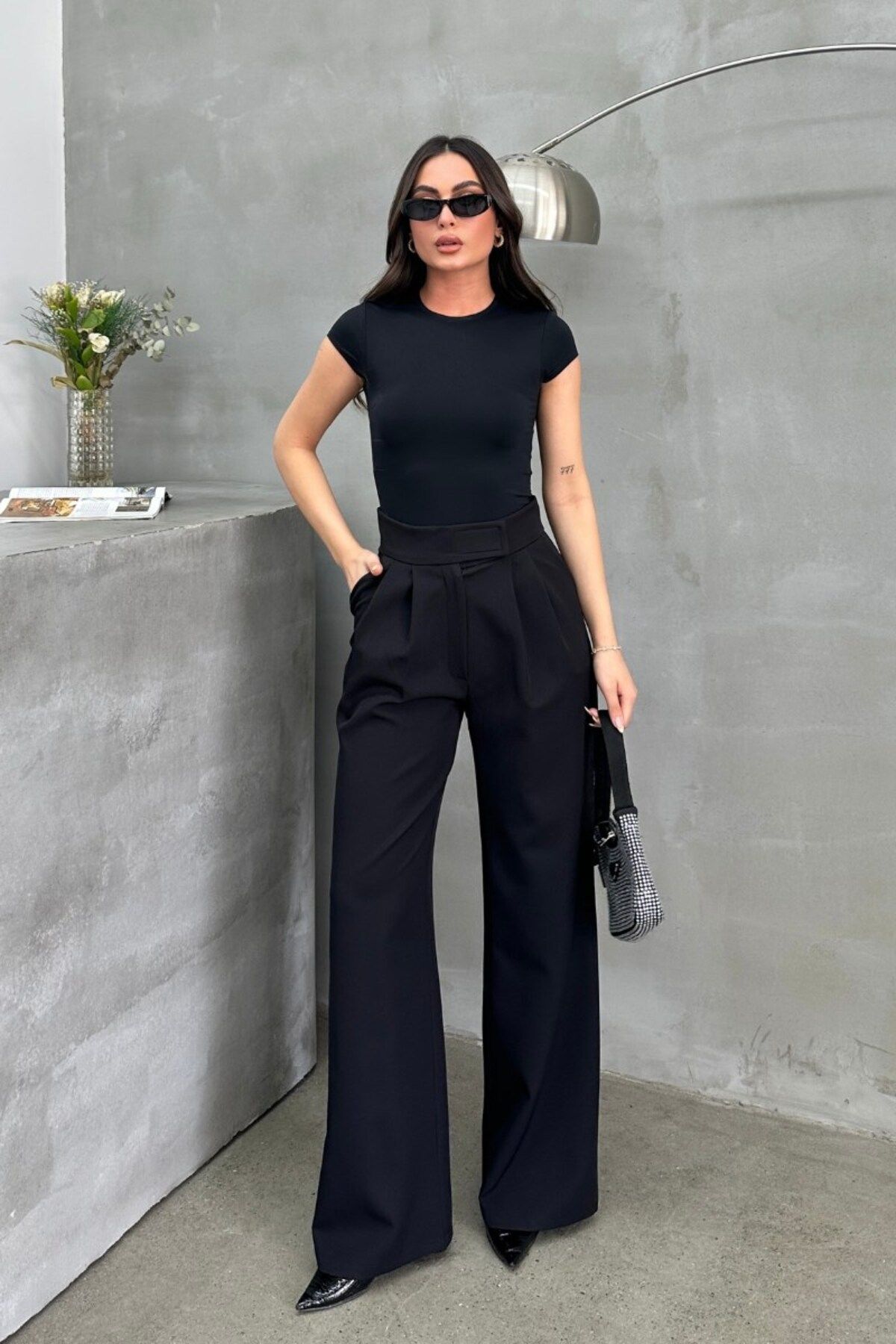 msm fashion Kadın Palazzo Pantolon Beli Cırtlı Çift Cepli Bol Paça Pantolon