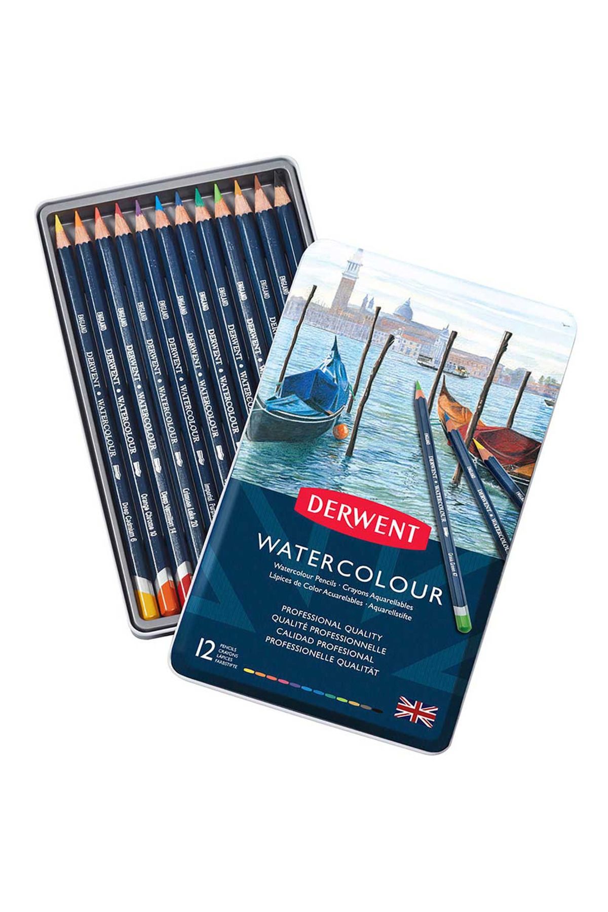 Derwent WATERCOLOUR SULUBOYA KALEMİ 12 RENK METAL KUTU SET