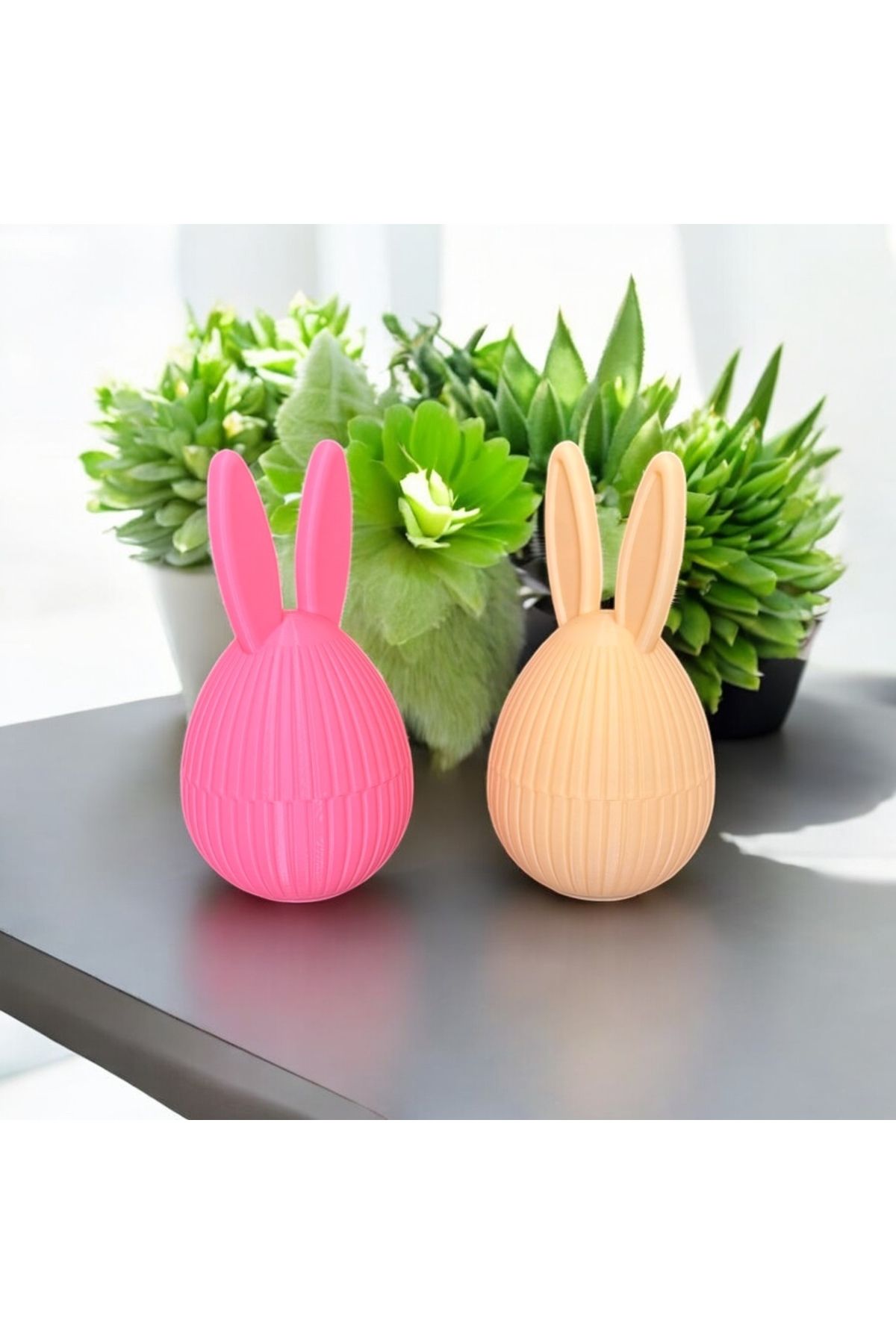 VEMA Dekoratif Tavşan Kulaklı Yumurta kutu/2 Li kutu Pembe, Krem 13 Cm