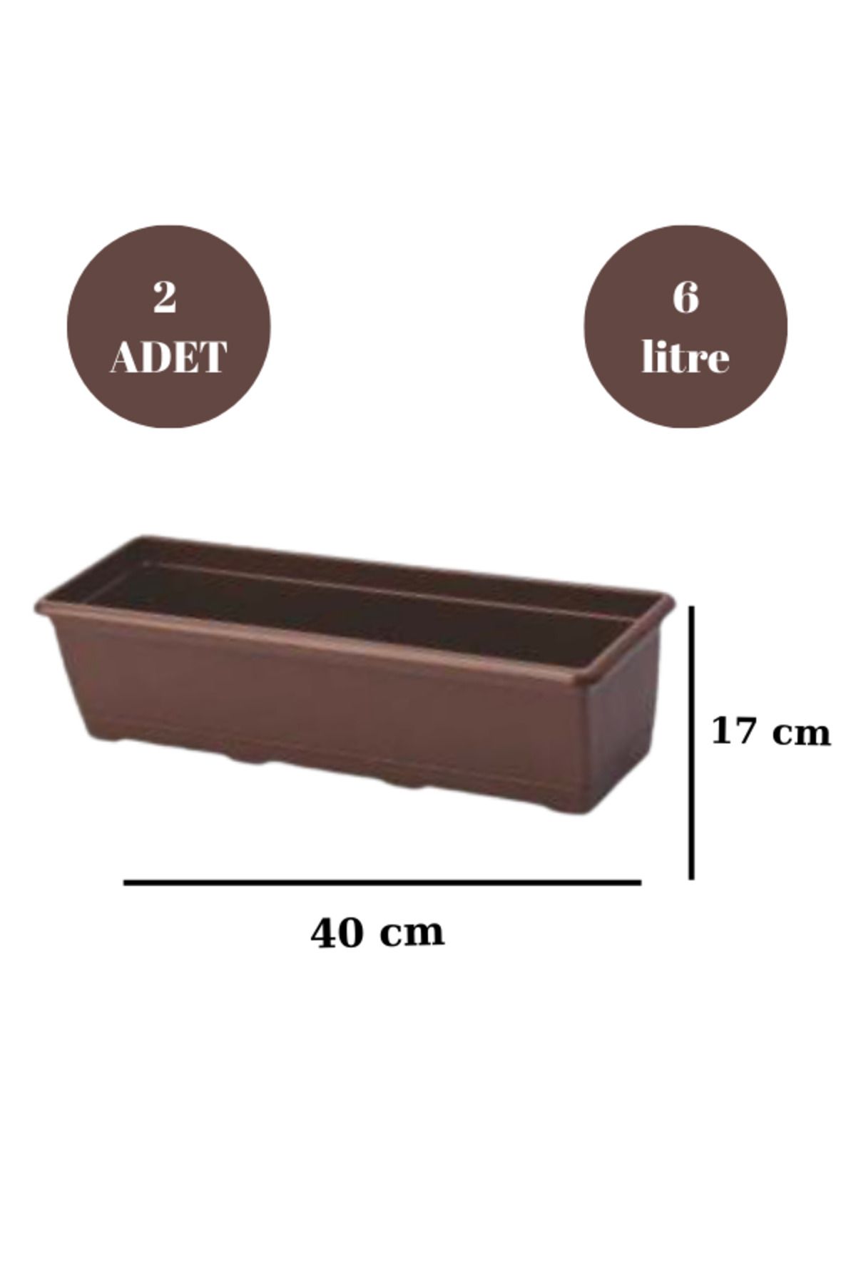 Loremp Uzun Balkon Saksısı Bahçe Saksısı Orta Boy Dikdörtgen Saksı 6 Litre 2 Adet 17x40