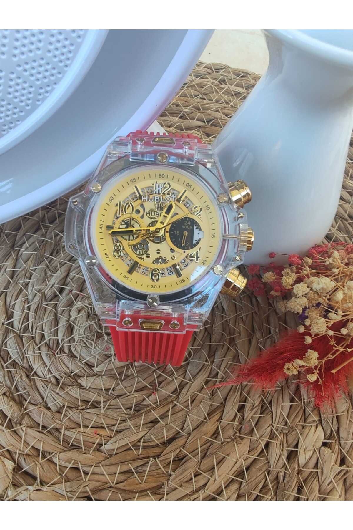Universal Hublot şeffaf tasarım ful fonksiyon erkek kol saat