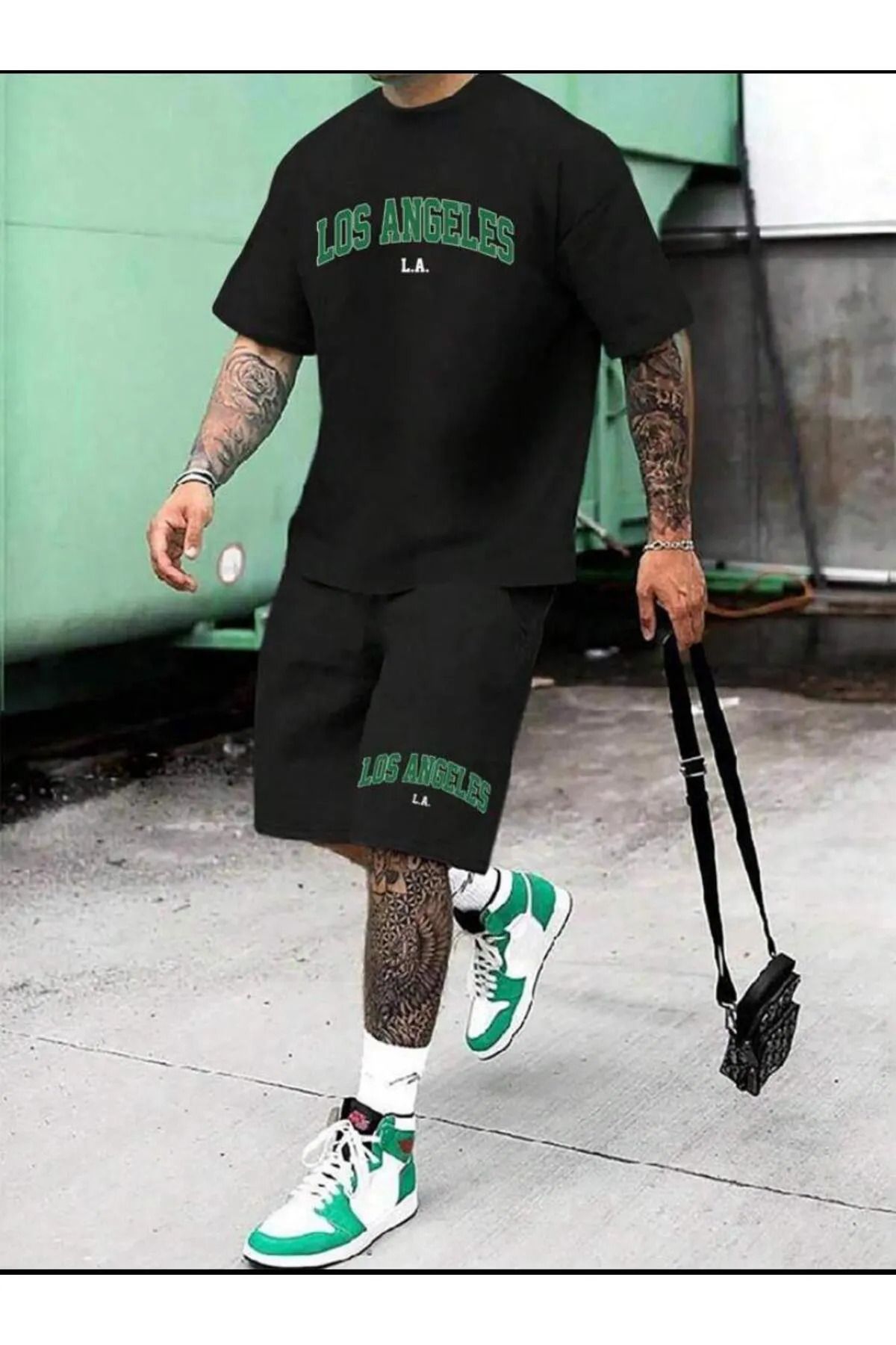 Karatopak Baskılı Oversize Unisex T-Shirt Şort Takım
