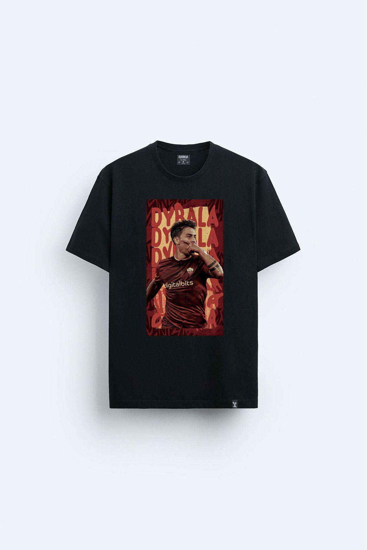 sielta Futbolcu Paulo Dybala Baskılı Bisiklet Yaka Çocuk Yetişkin Siyah Tişört T-shirt
