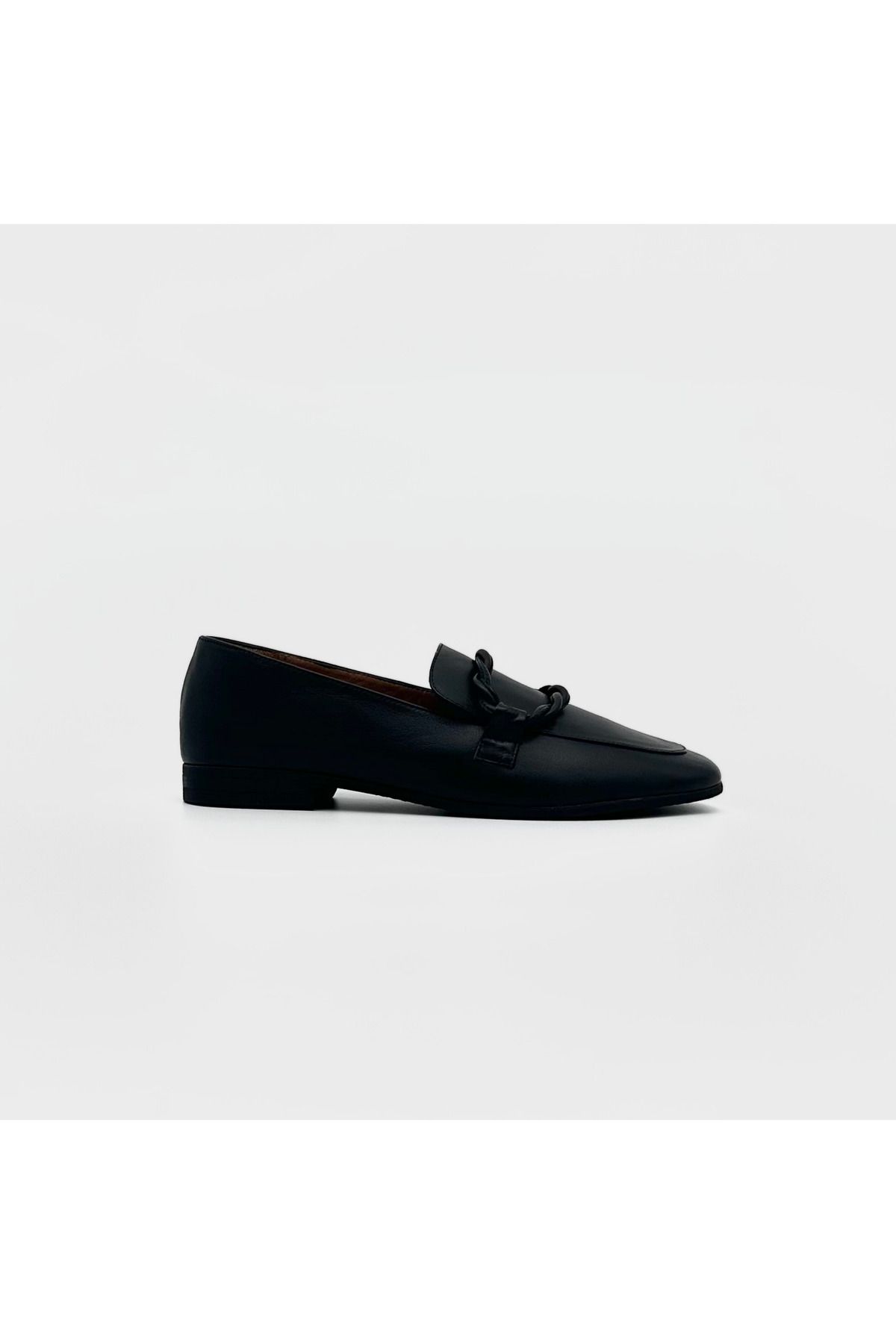 Folle Siyah Hakiki Deri Kadın Loafer