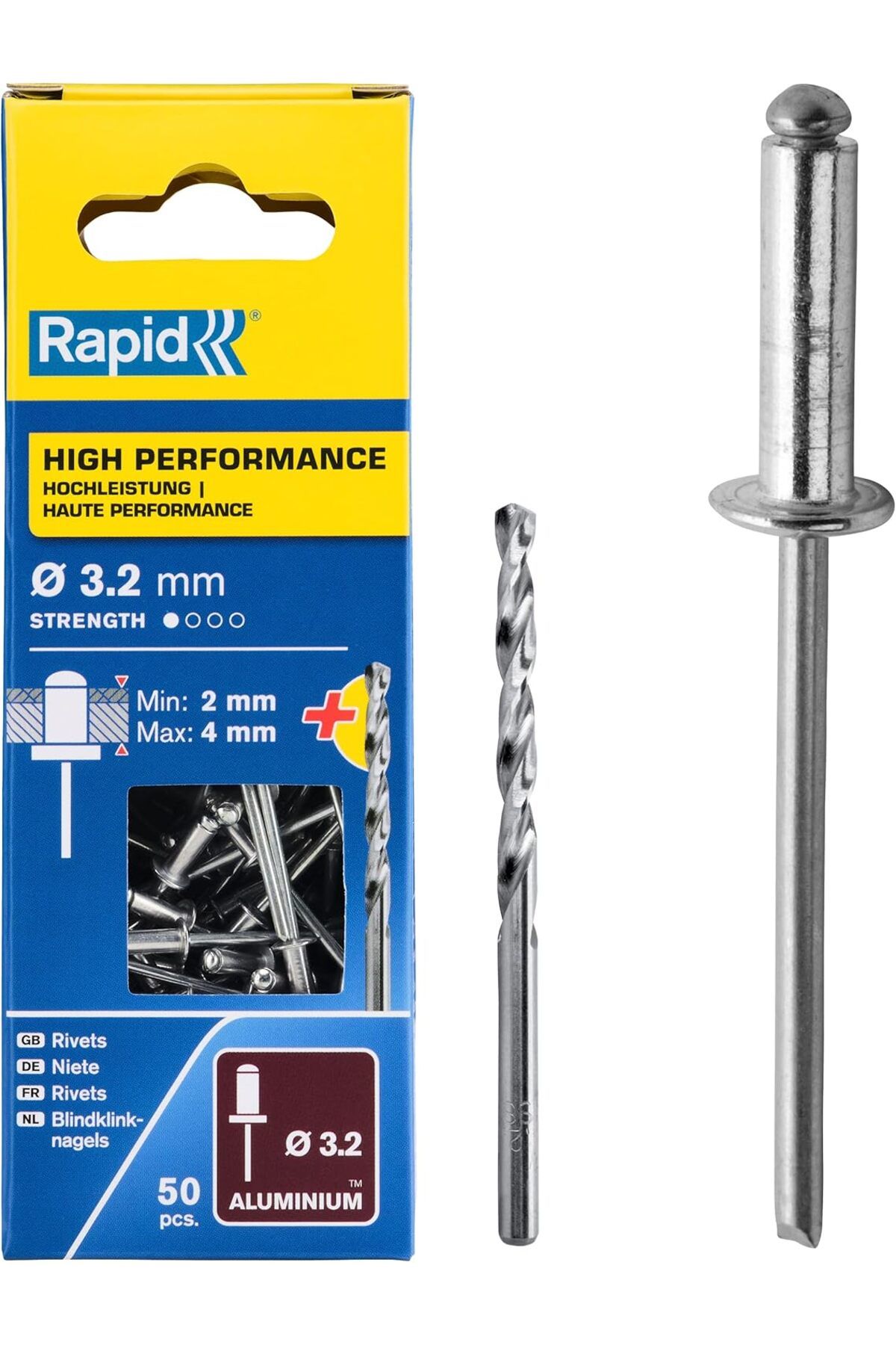 ÇAĞUR Dark kör perçin Universal alüminyum, 50 adet matkap ucu dahil, 3,2 x 8 mm, 5000383 Yenii 1099594