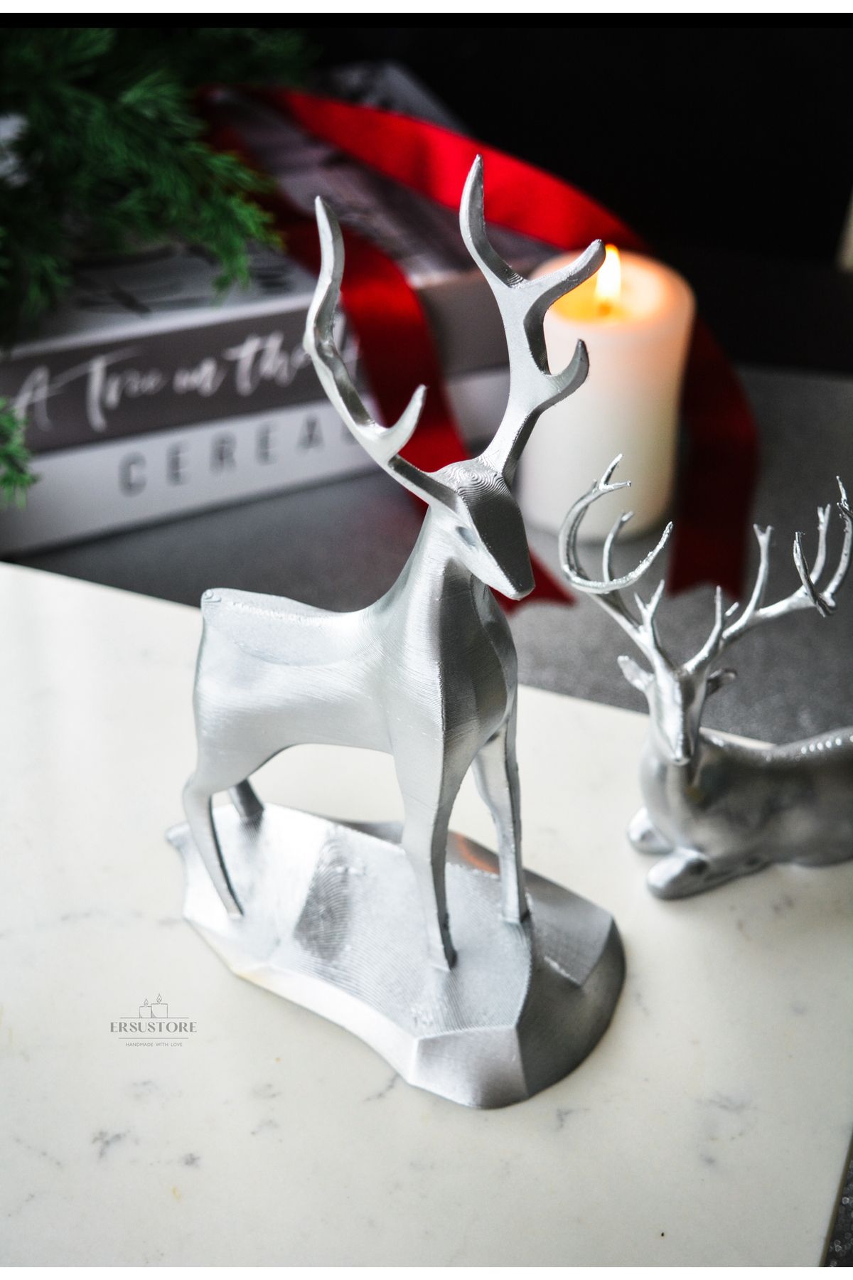 jeane home decor 2'li 18cm Dekoratif Hediyelik Obje Biblo Bioplastik Geyik Seti