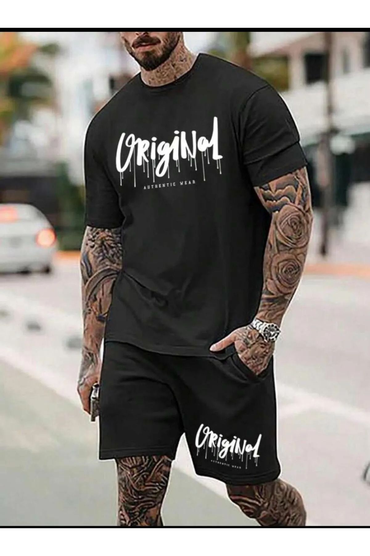 Karatopak Baskılı Oversize Unisex T-Shirt Şort Takım