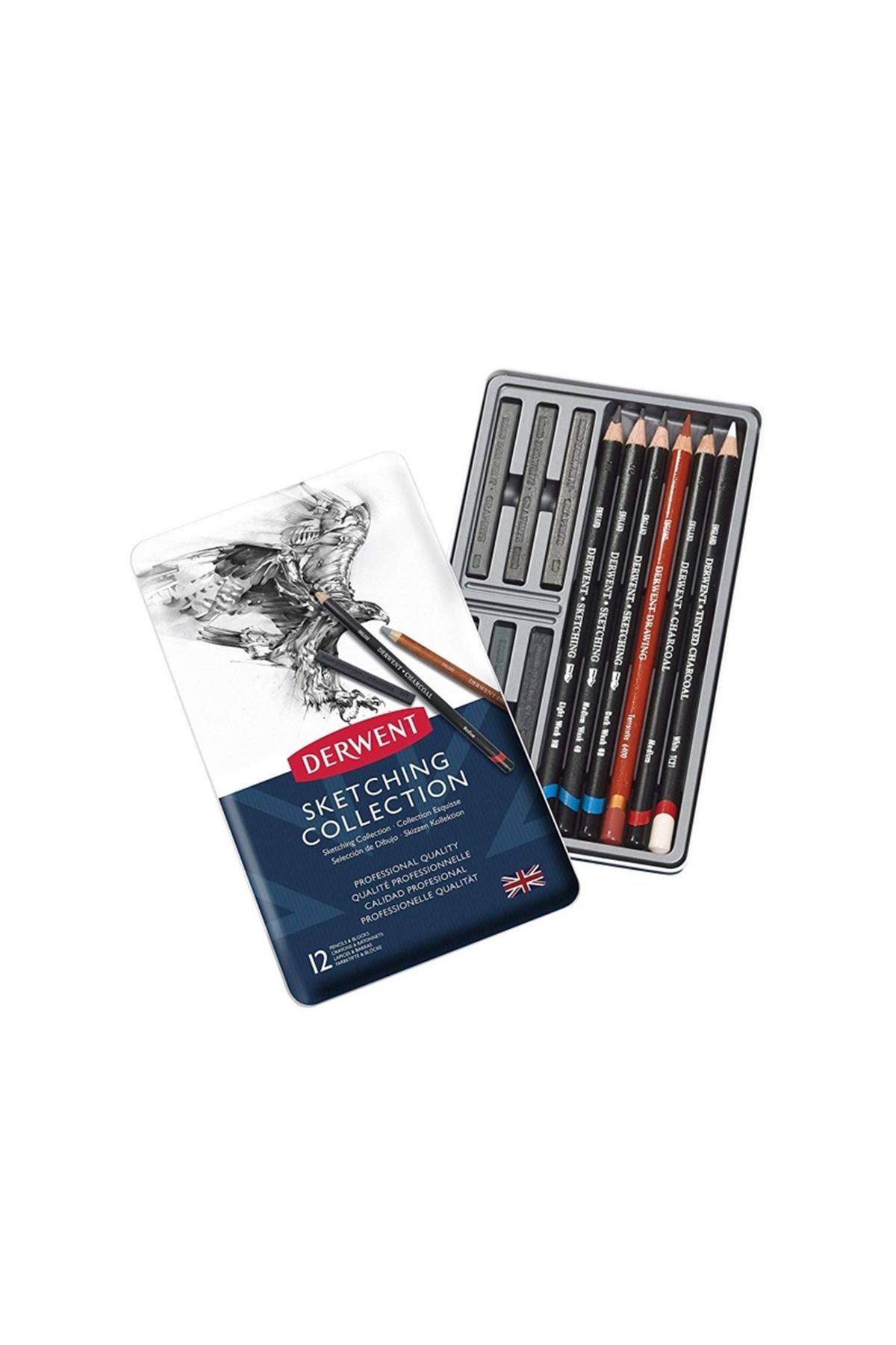 Derwent SKETCHİNG ESKİZ KALEM SETİ 12 Lİ SET METAL KUTU