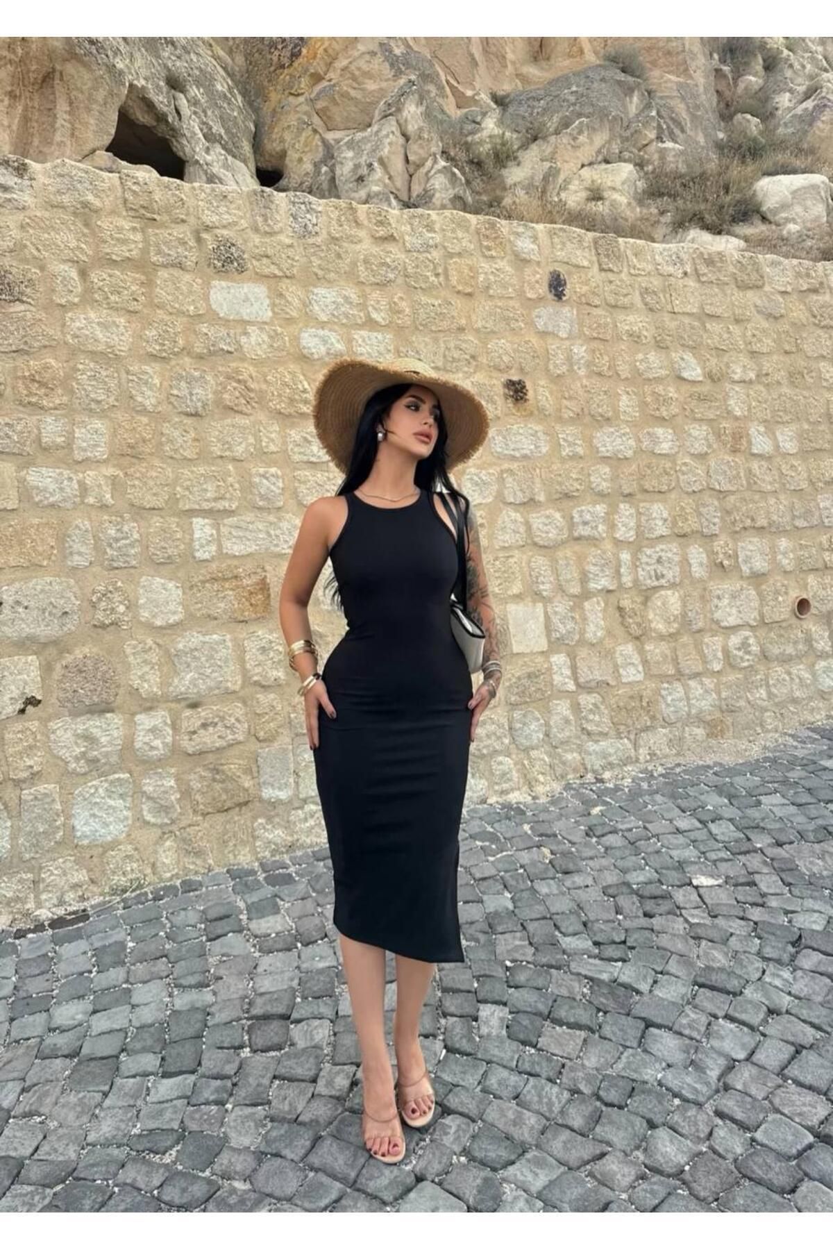 ALREMİYA Kadın Kolsuz Fitilli Model Elbise