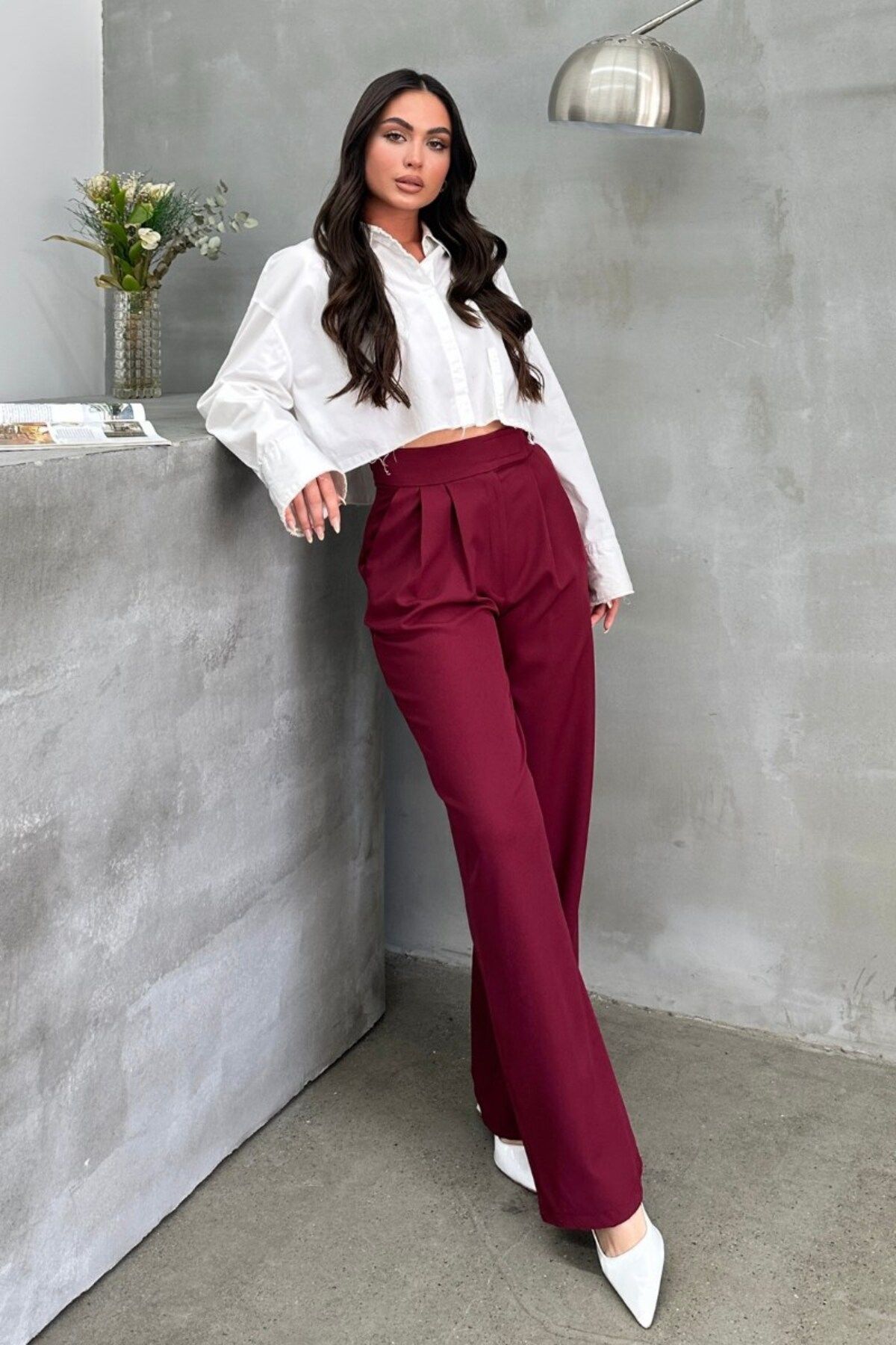 msm fashion Kadın Palazzo Pantolon Beli Cırtlı Çift Cepli Bol Paça Pantolon