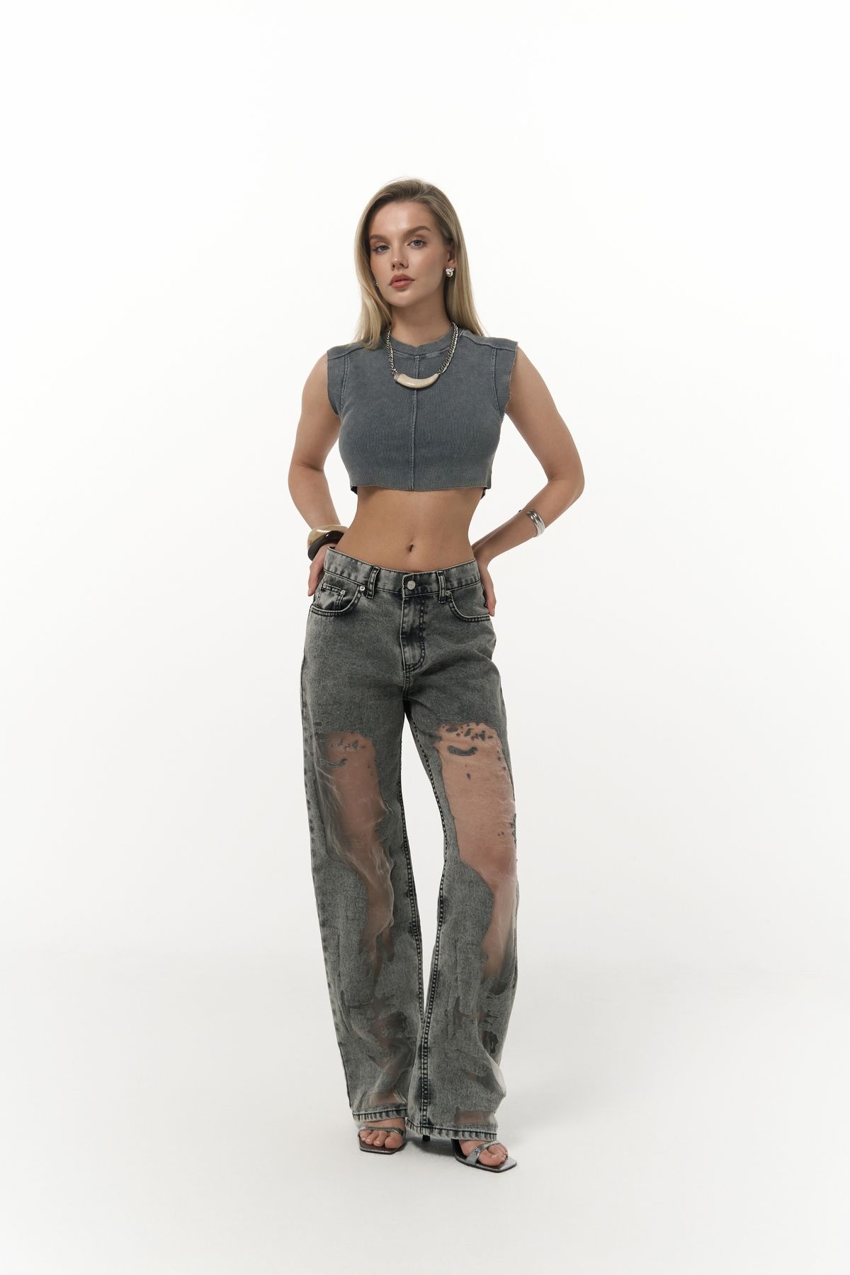 MAİ COLLECTİON Trixie Füme Transparan Jean Pantolon