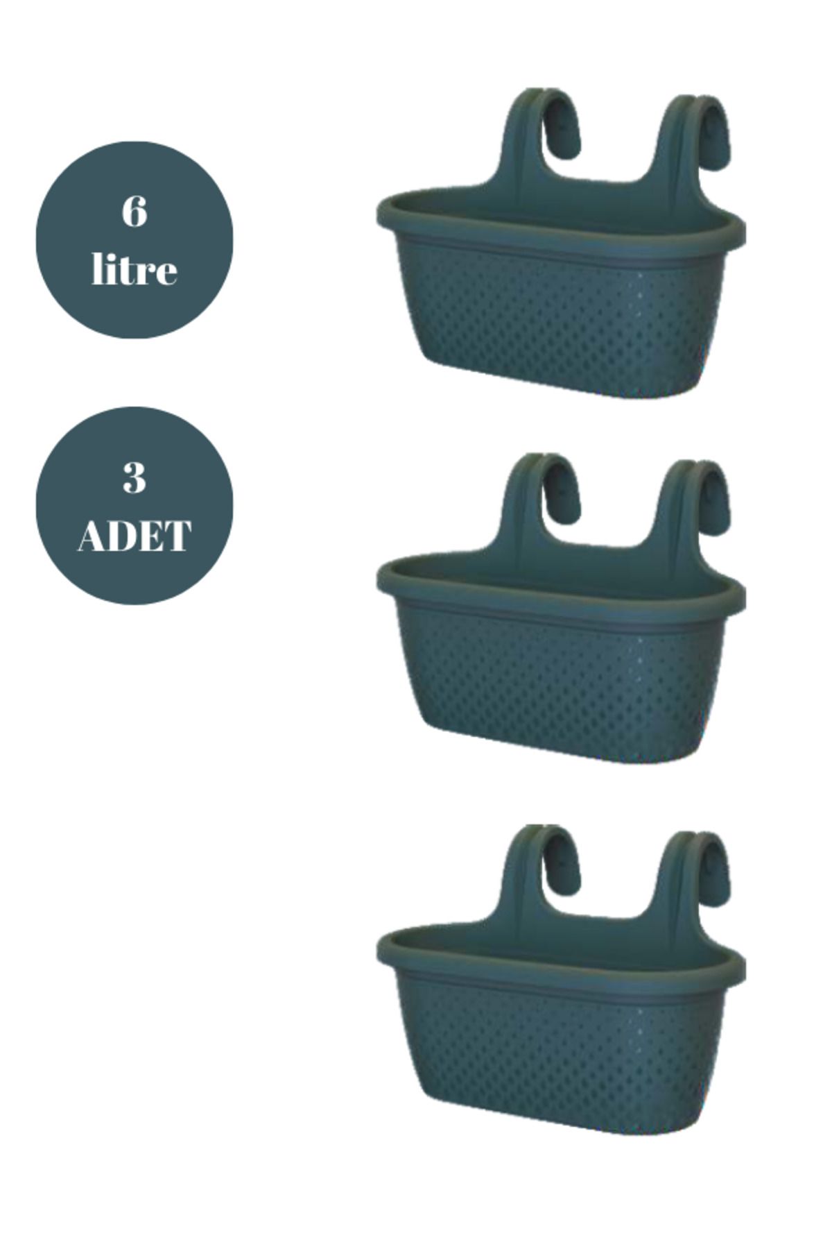 Loremp Askılı Balkon Saksısı Bahçe Saksısı Orta Boy Saksı 6 Litre 3 Adet 37x27x25