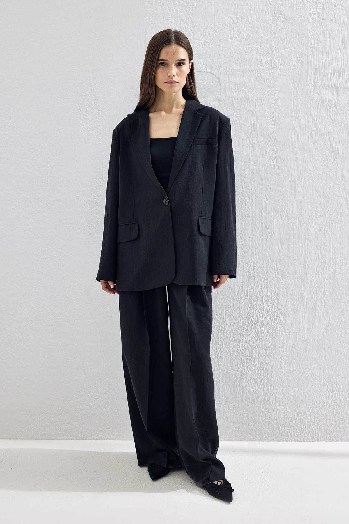 Hooopstore Lyocell Cupra Blazer Siyah Ceket