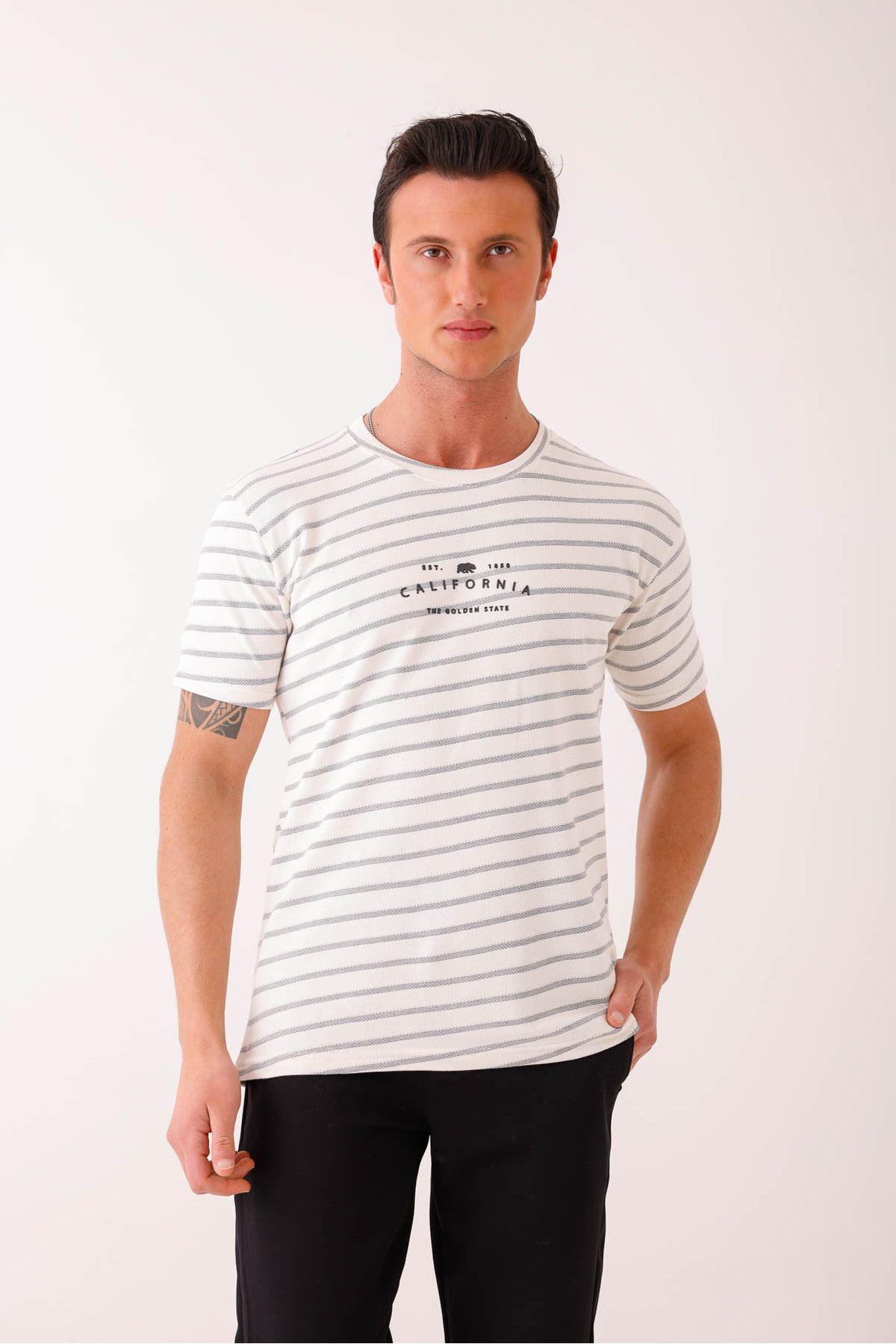 Decas SOLVENIS Slim Fit Baskılı Bisiklet Yaka Tişört - Beyaz