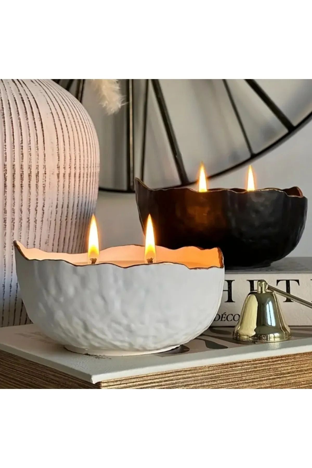 cihem Dekoratif Çift Fitilli Kase kokulu Mum - Soya Wax %100 Doğal