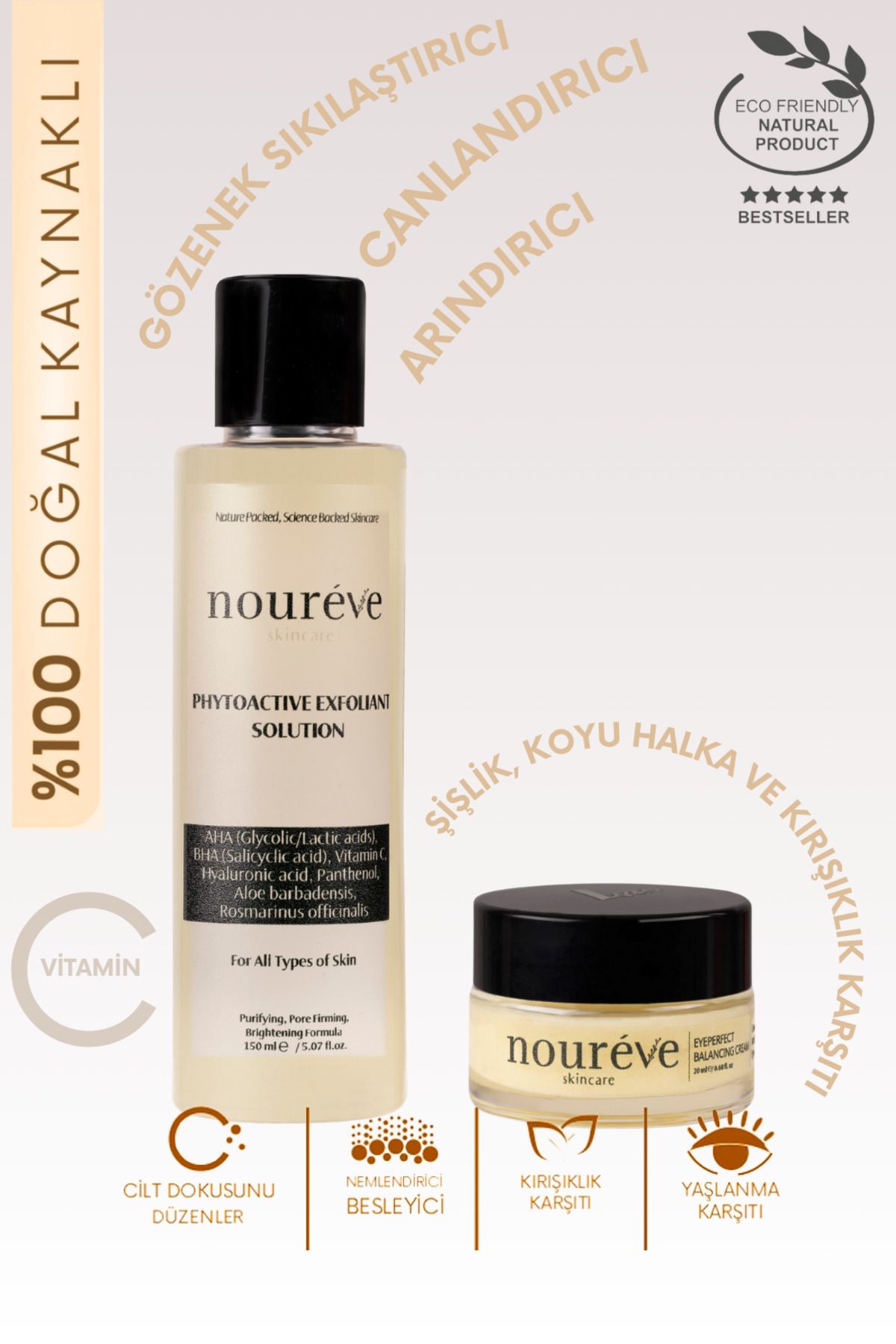 noureve Gözenek Sıkılaştırıcı, Canlandırıcı Arındırıcı, Şişlik, Koyu Halka, Kırışıklık Karşıtı Duo