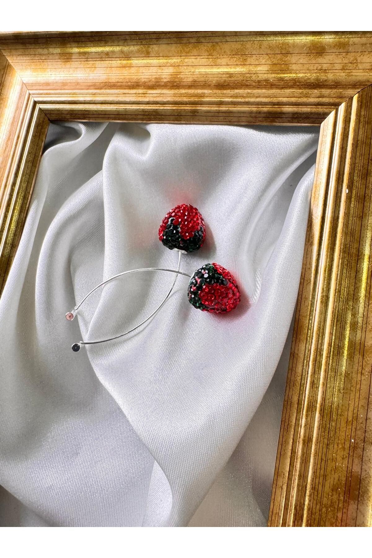 H&S AKSESUAR STRAWBERRY TAŞ KAPLAMALI KÜPE