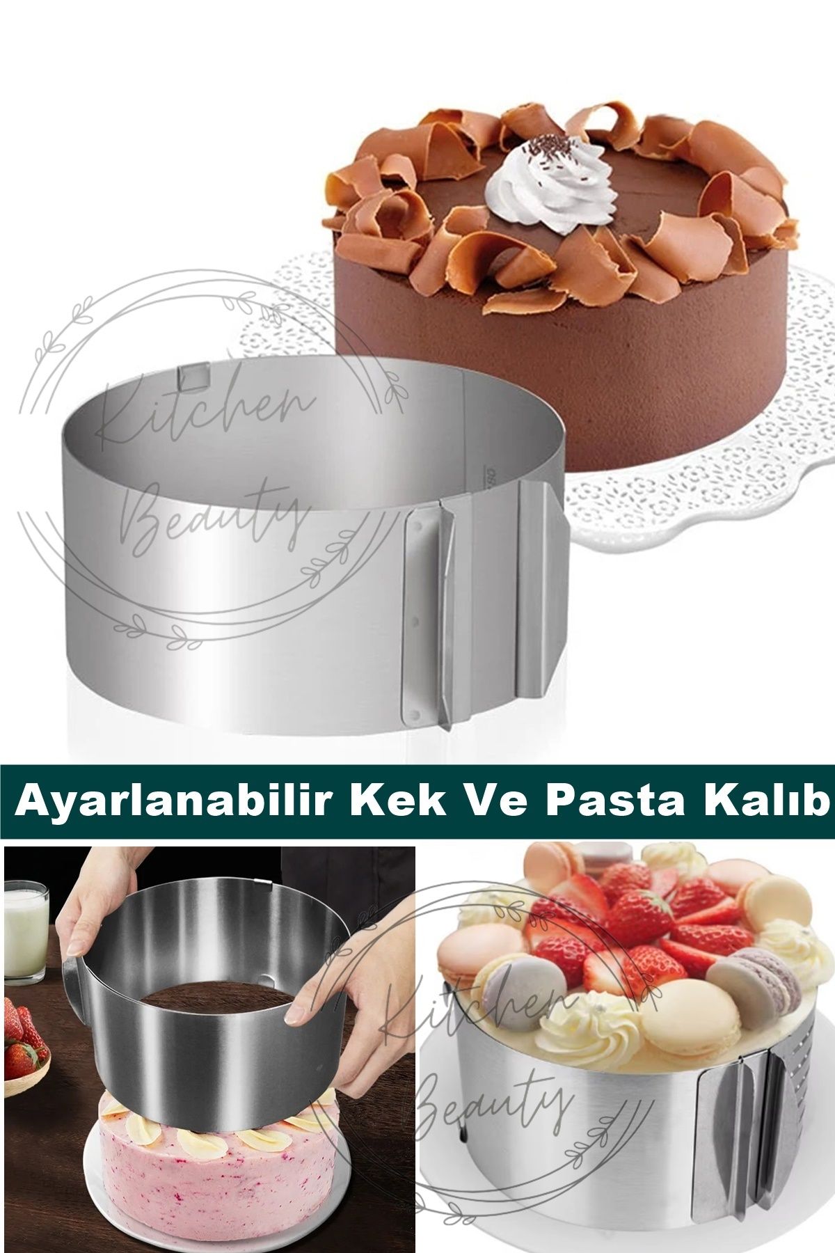 Kitchen Beauty Kek Ve Pasta Paslanmaz Yuvarlak Kelepçeli Ayarlanabilir Kalıbı Çember Ayarlanır Pandispanya Kalıp