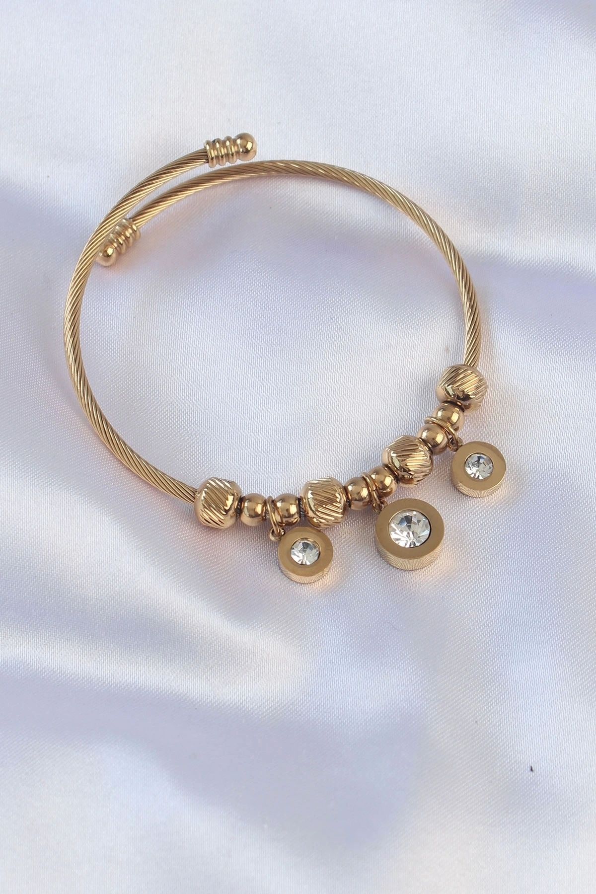 STOREMAX 316L Çelik Gold Renk Zirkon Taşlı Model Charm Bileklik