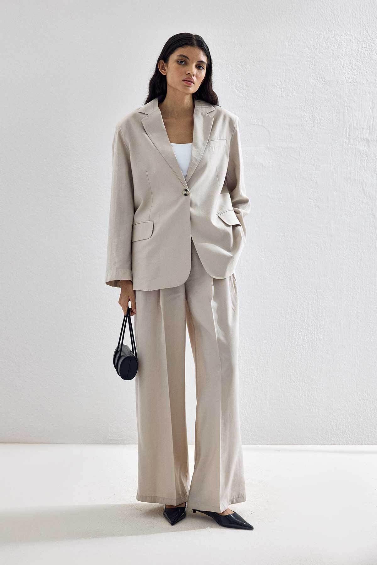 Hooopstore Lyocell Cupra Blazer Bej Ceket