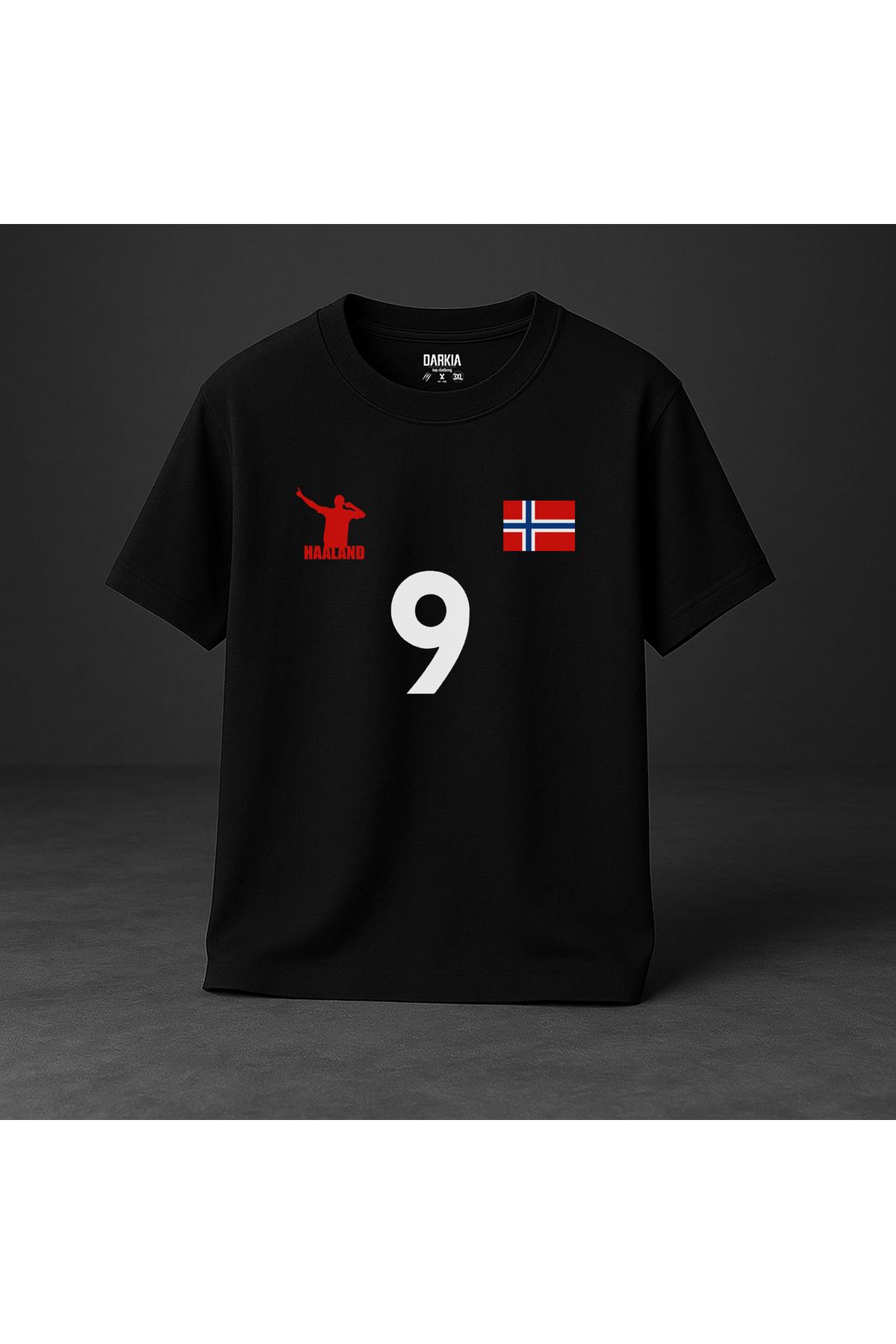 sielta Futbolcu Erling Haaland Baskılı Bisiklet Yaka Çocuk Yetişkin Siyah Tişört T-shirt