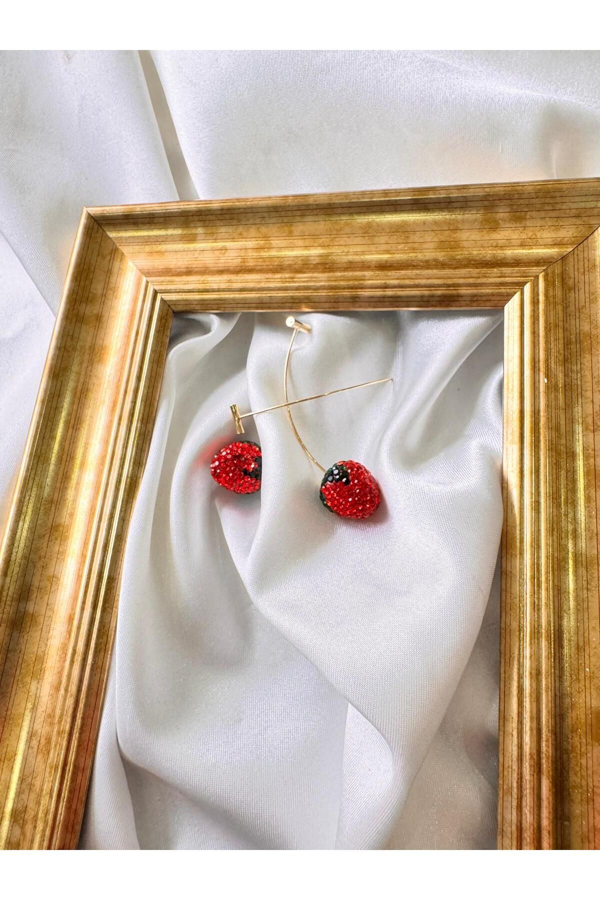 H&S AKSESUAR STRAWBERRY TAŞ KAPLAMALI KÜPE