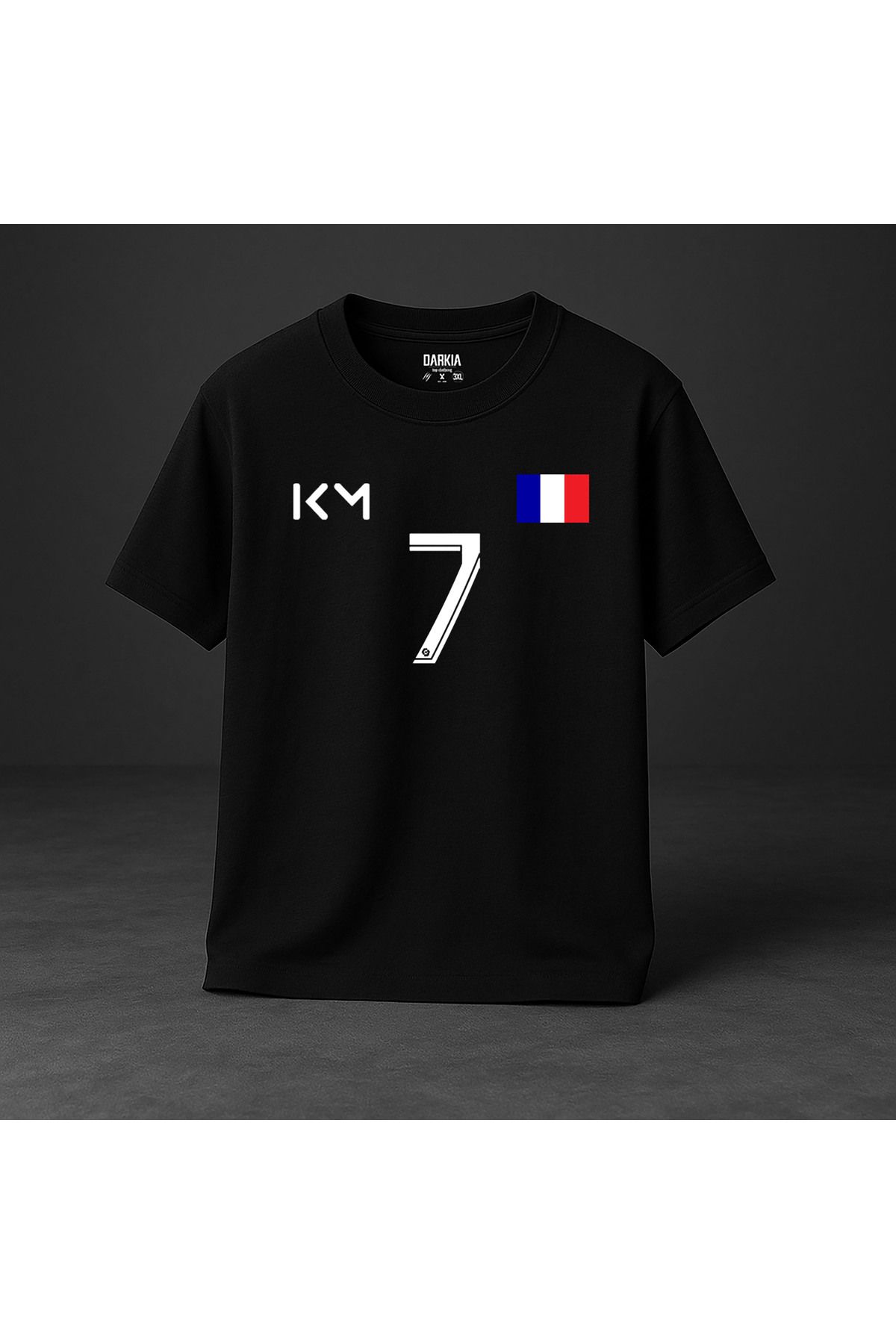 sielta Futbolcu Mbappe Baskılı Bisiklet Yaka Çocuk Yetişkin Siyah Tişört T-shirt