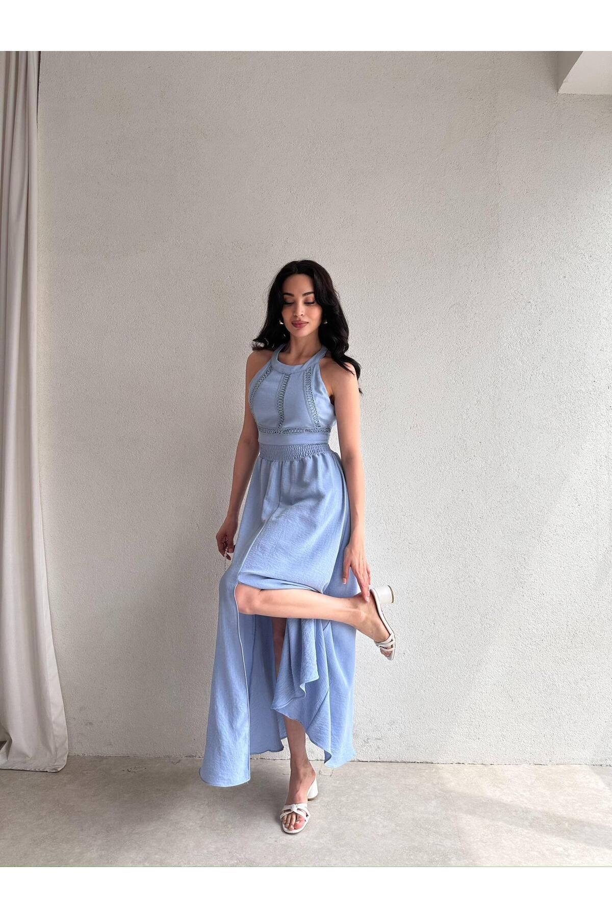Mooi Butik SAMARA Maxi Elbise 3472 - Mavi