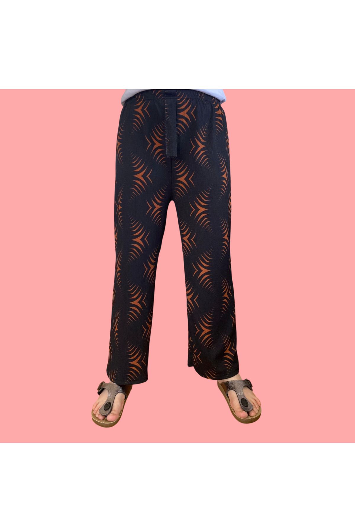 PARAF TEKSTİL Beli Lastikli Bürümcük Palazzo Pantolon-Alt Pijama